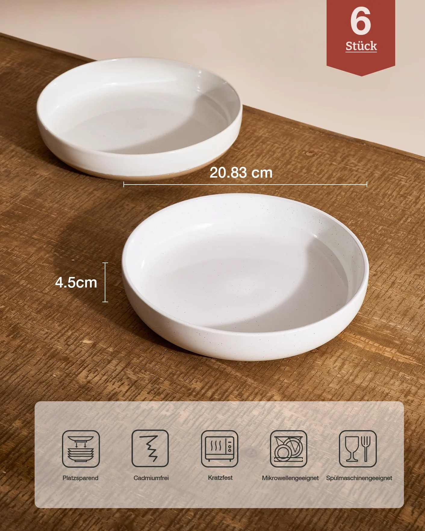 Richmount Milkyway – Zestaw 6 ceramicznych misek na makaron i zupę, do kuchni i stołu – bezpieczne w mikrofali i zmywarce, Biały