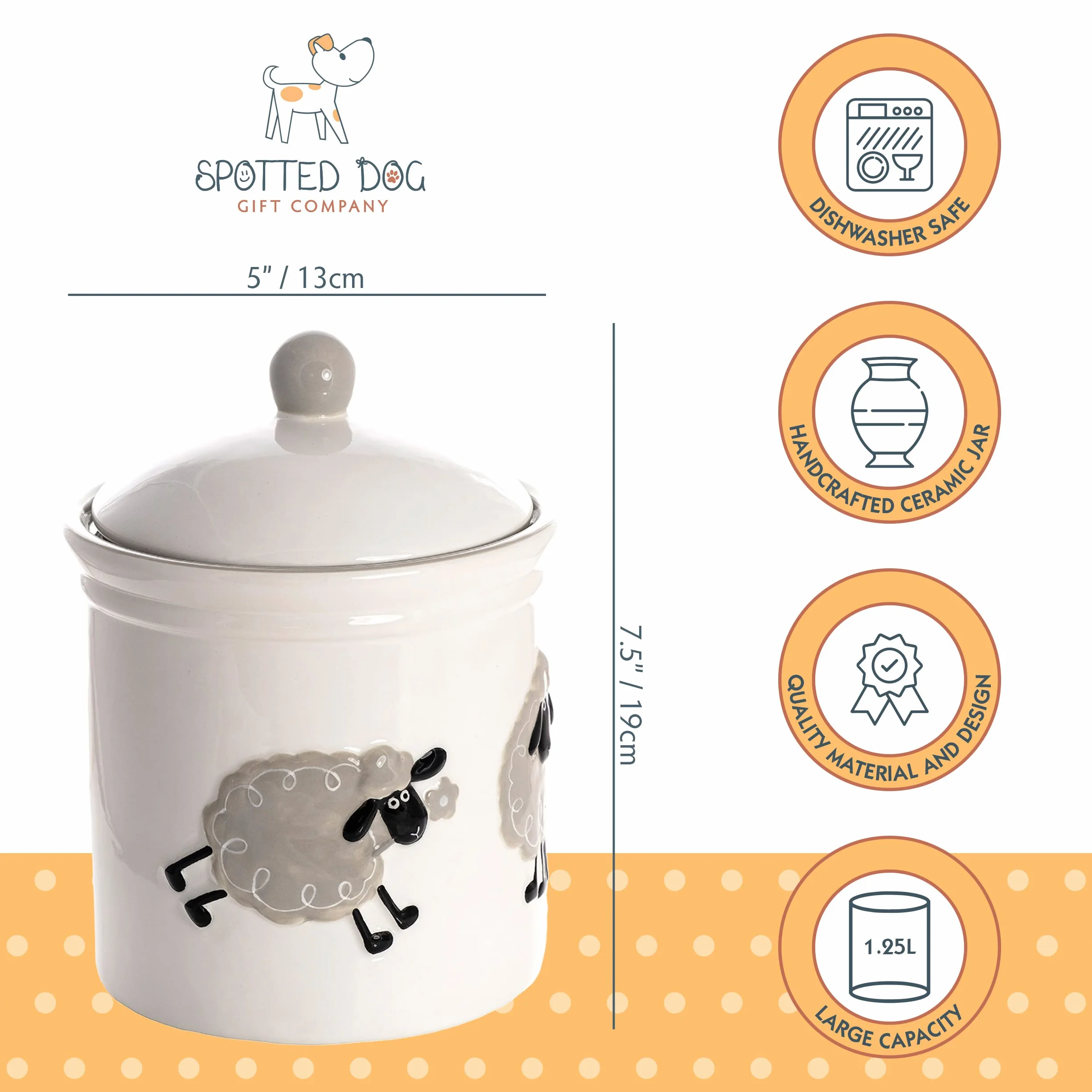 Ceramic Storage Jar with Lid for Kitchen Animal Themed Sheep Gifts for Women (White Jar)