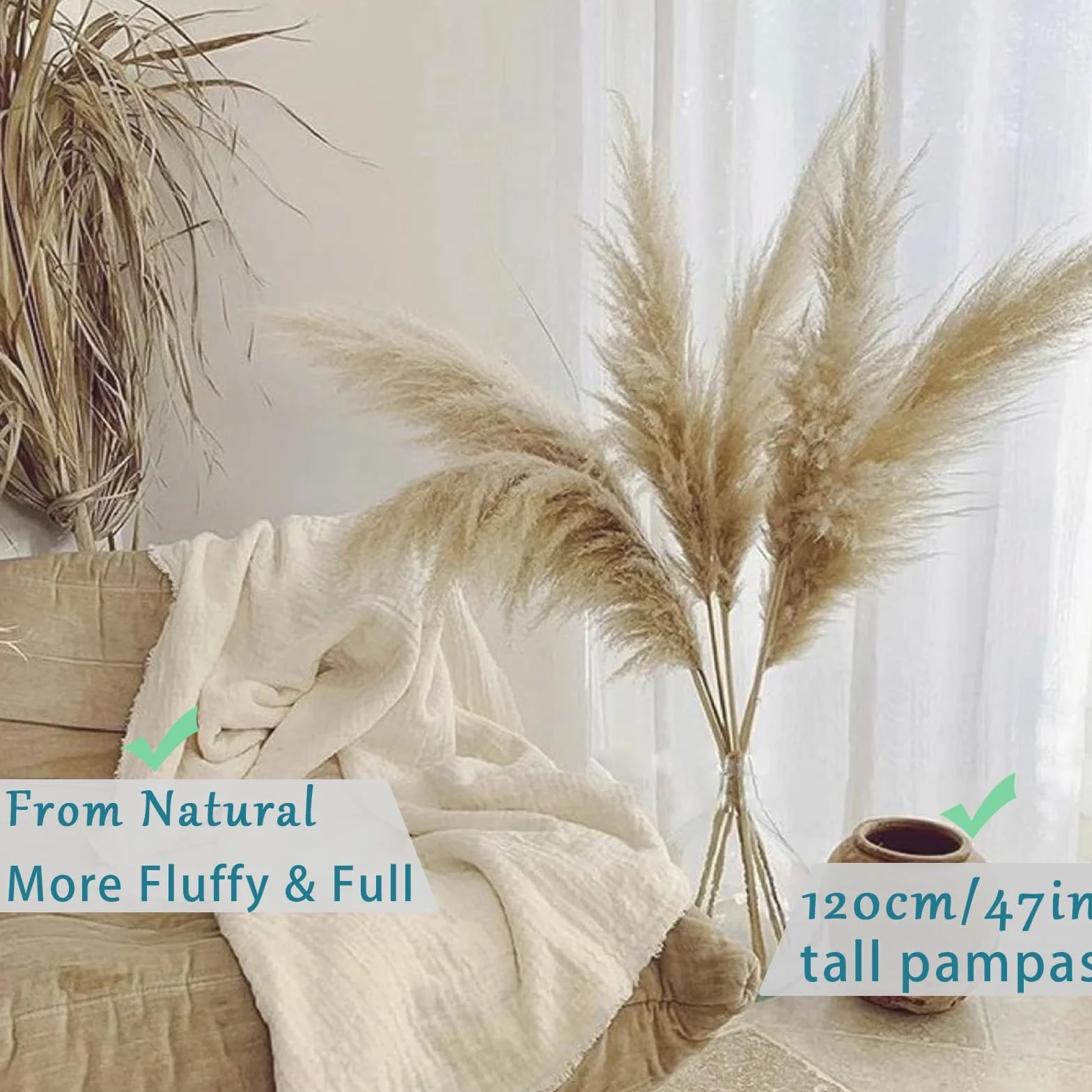10 sztuk 100cm Suszona trawa pampasowa dekoracja, Duża trawa pampasowa, Naturalna i puszysta trawa pampasowa, Suszone kwiaty jesienne dekoracja boho, do dekoracji weselnych, salonu, sypialni