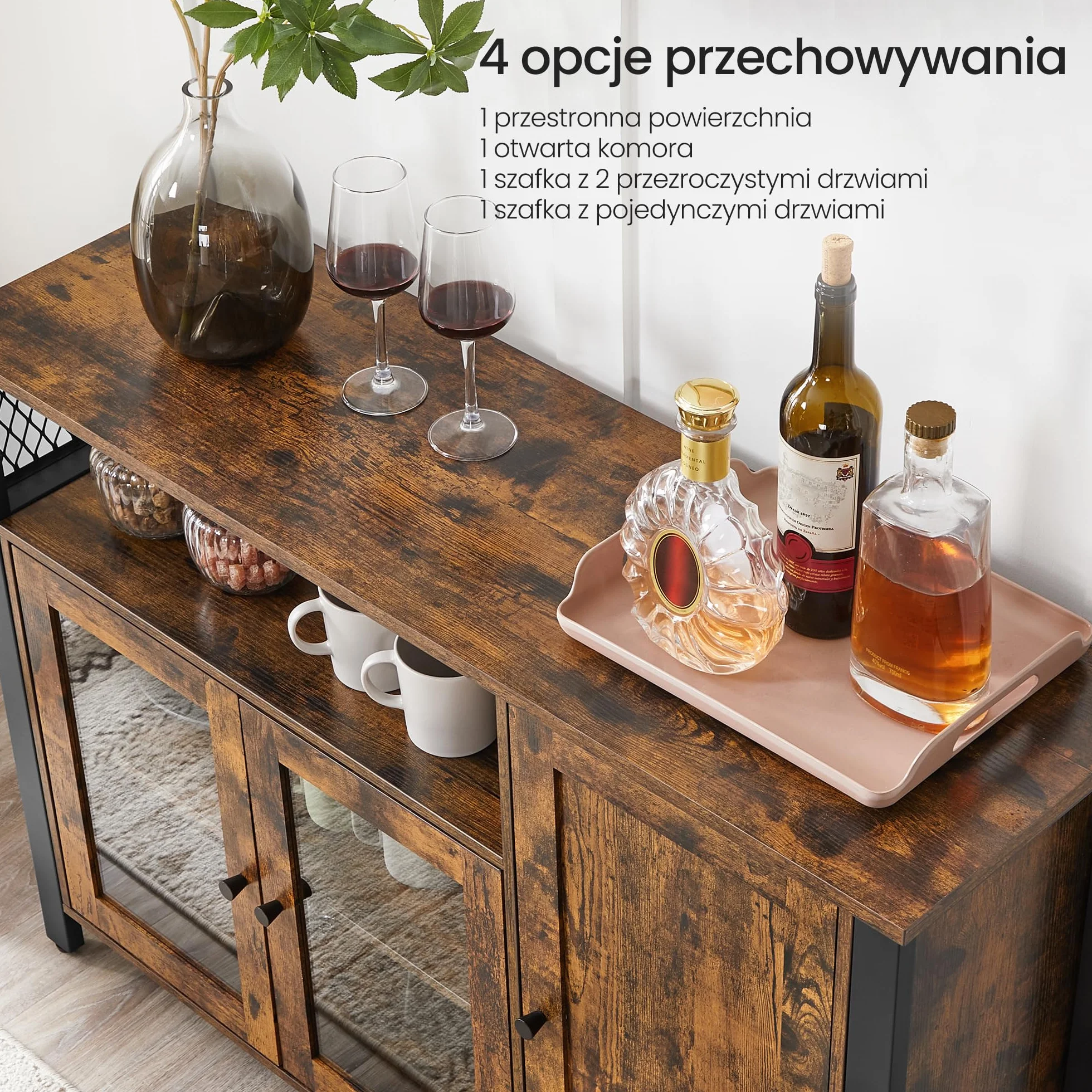 VASAGLE kredens, szafka kuchenna, szafka do przechowywania, z 3 drzwiami, do salonu, kuchni, jadalni, 110 x 33 x 75 cm, wzornictwo przemysłowe, vintage brązowo-czarny LSC096B01