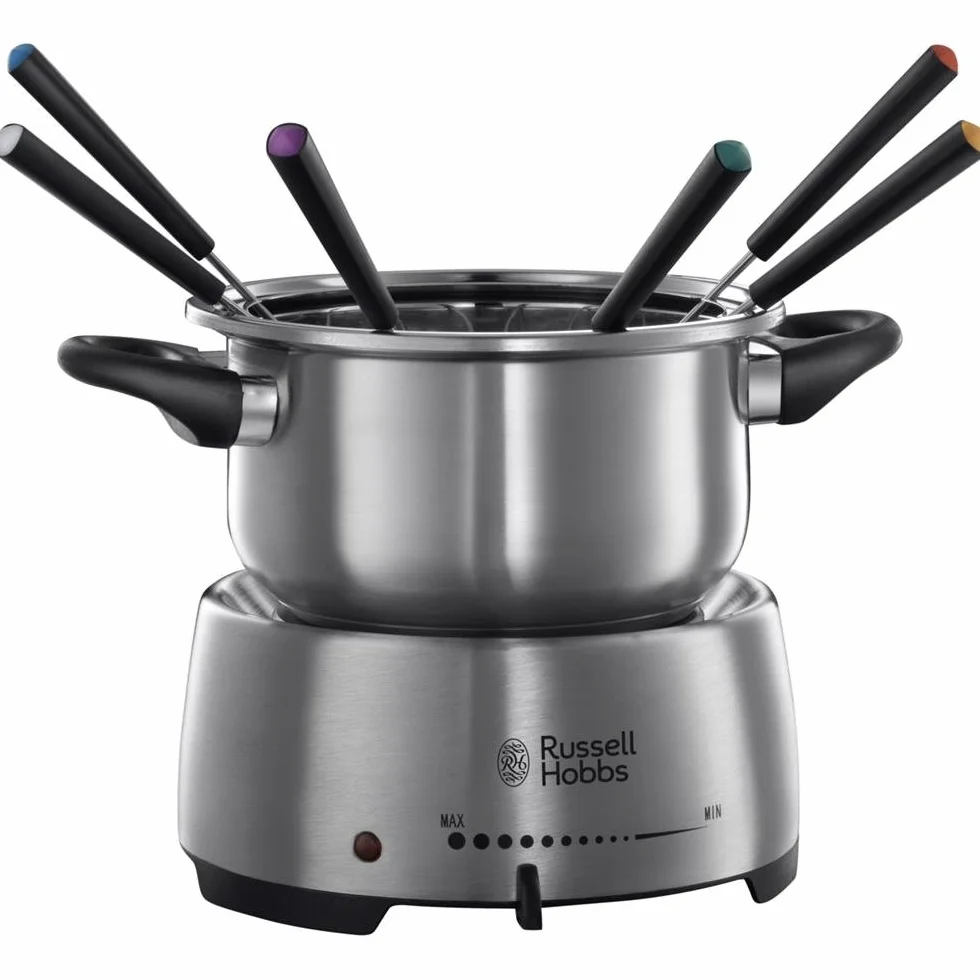 Russell Hobbs fondue, pojemność 1,2l, powłoka zapobiegająca przywieraniu, grzanie czekolady, grzanie bulionu, roztopiony ser, moc 1200W, srebrny, Fiesta Fondue 22560-56