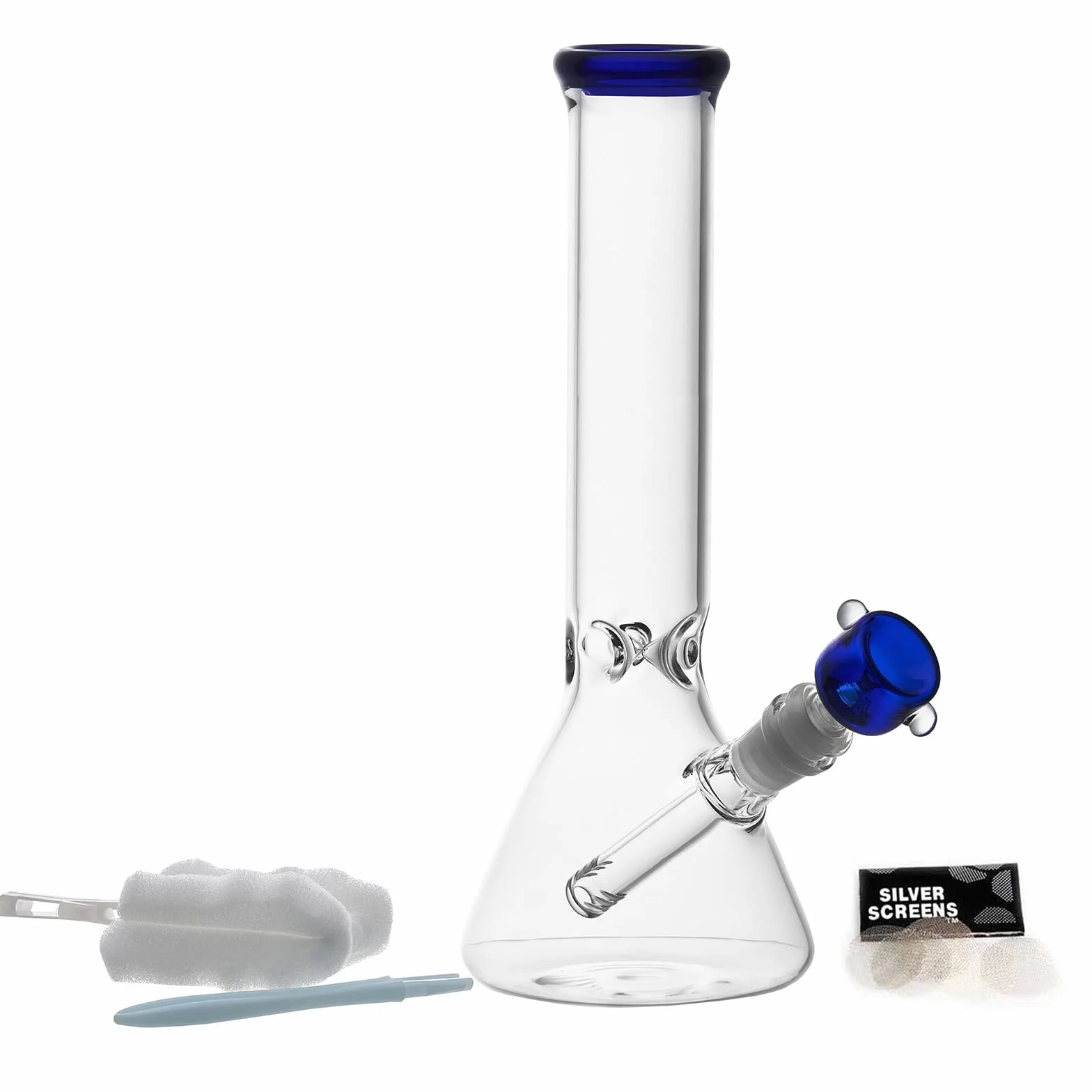 Szklana fajka wodna, 14,5 mm, 28 cm, szklane bongo, perkolator, filtr, bonga z adapterem do miski na dół (niebieski)