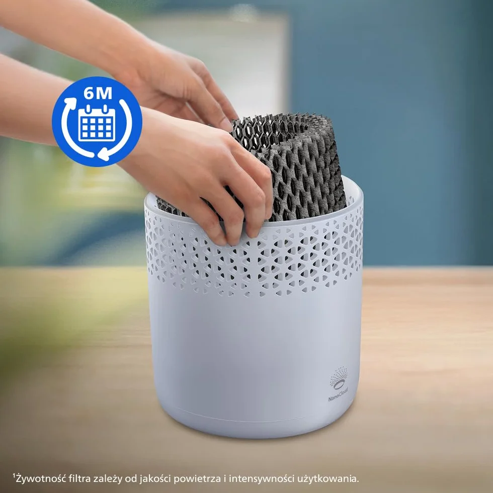 Philips Oryginalny filtr do nawilżacza powietrza serii 2000 HU2510, technologia NanoCloud, higieniczne nawilżanie, redukcja bakterii, skuteczność i żywotność 6 miesięcy, biały (FY1190/30)