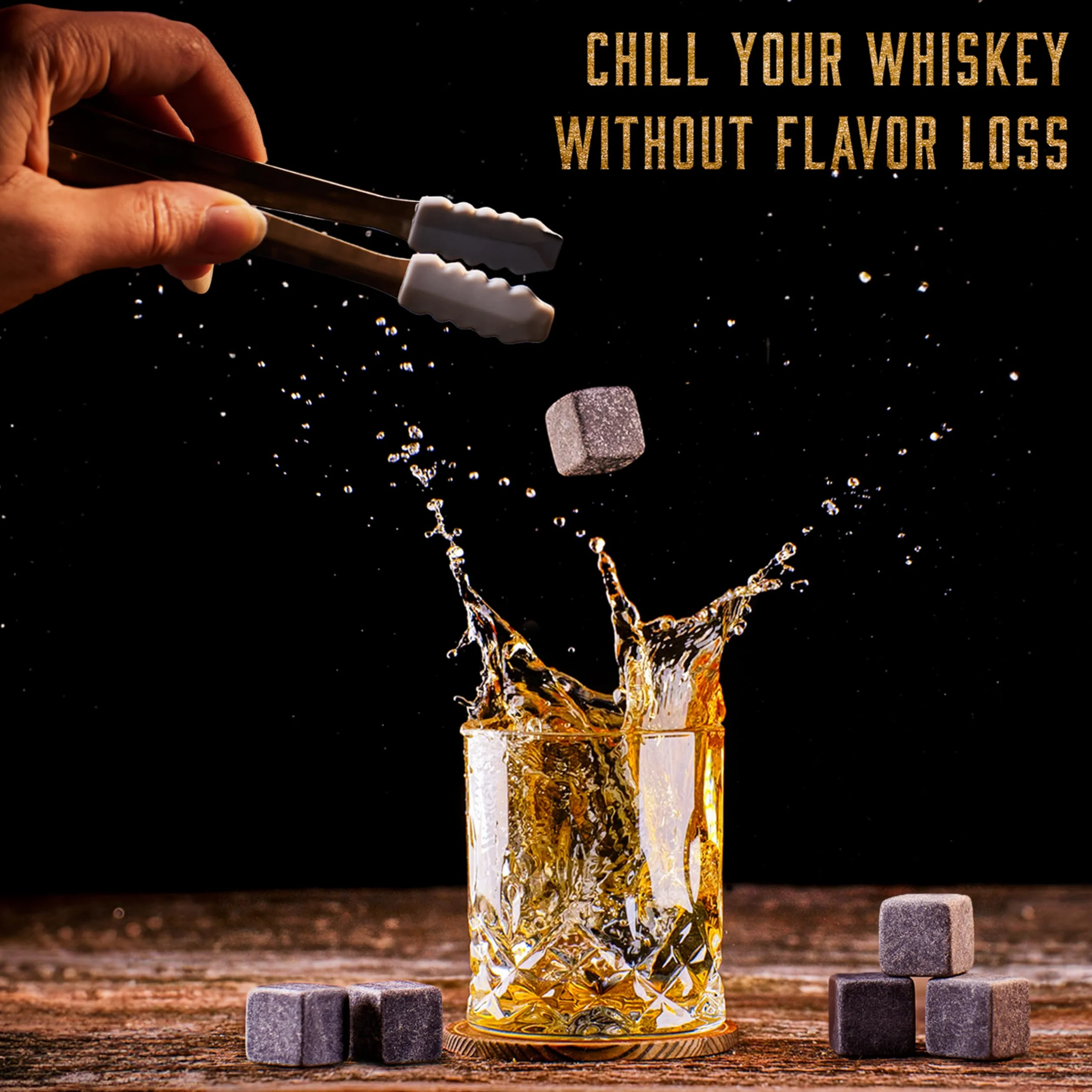 WHISISKEY Zestaw Szklanki do Whisky - Zestaw Prezentowy Whisky - Szklanek do Whiskey - Prezenty dla Mężczyzn - Pudełko Prezentowe, 1 Szklanki na Whisky 310ML, 4 Kamienie do Whisky, Akcesoria