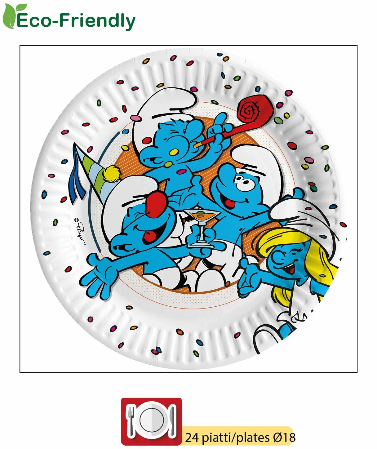 The Smurfs Party Tableware Set for 24 People 88 pcs Eco-Friendly Compostable Paper
