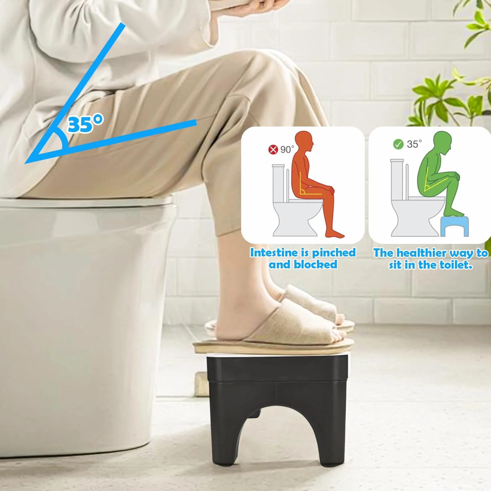 Taboret toaletowy, wielofunkcyjny taboret toaletowy, do domu, praktyczny i kompaktowy, stabilny, umożliwia przykucnięcie pozycji zapobiegającej zapchaniu się (biały)