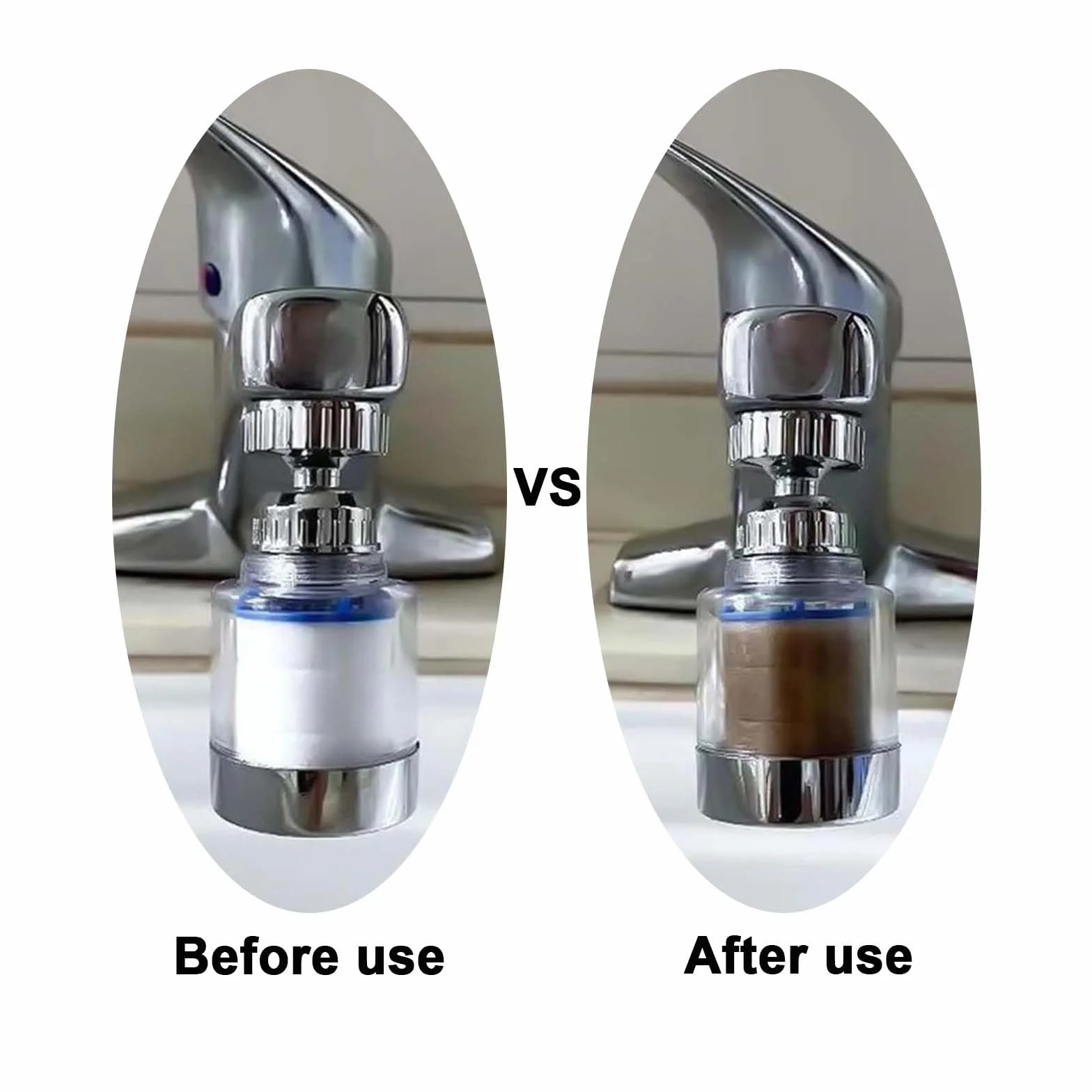2 sztuki filtrów do wody, kran, filtr 360°, 6 sztuk bawełnianego elementu filtrującego PP i uniwersalnym adapterem, filtr do kranu do domu, kuchni, łazienki, umywalki