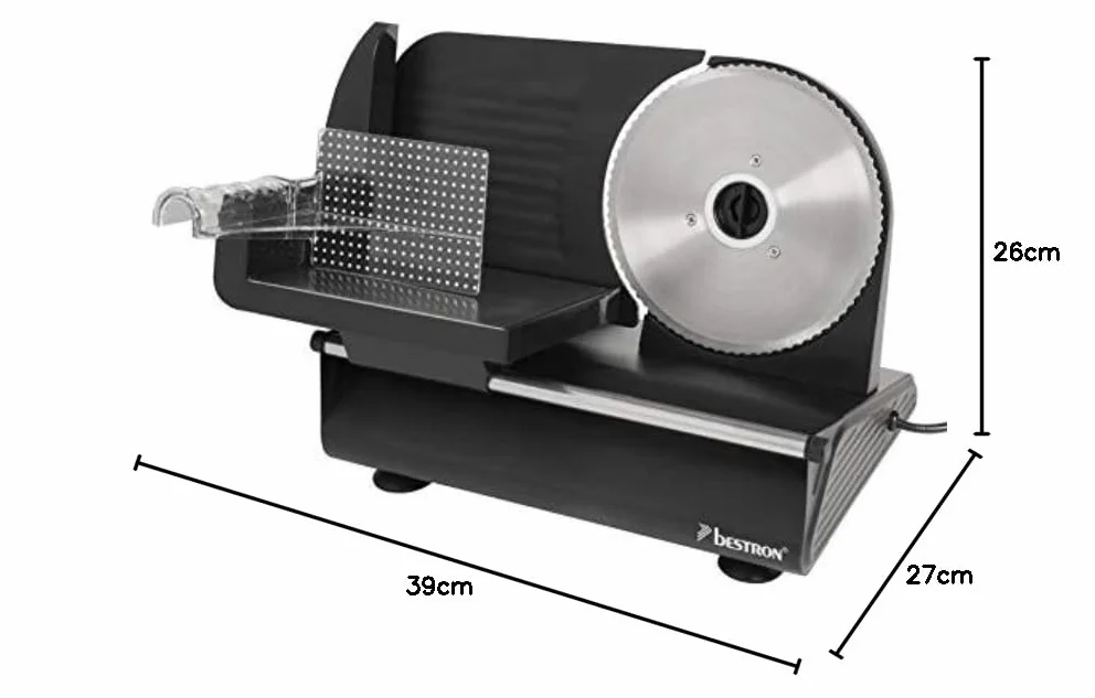 Bestron Krajalnica uniwersalna, grubość cięcia 0-15 mm, 2 prędkości, 150 W, czarna
