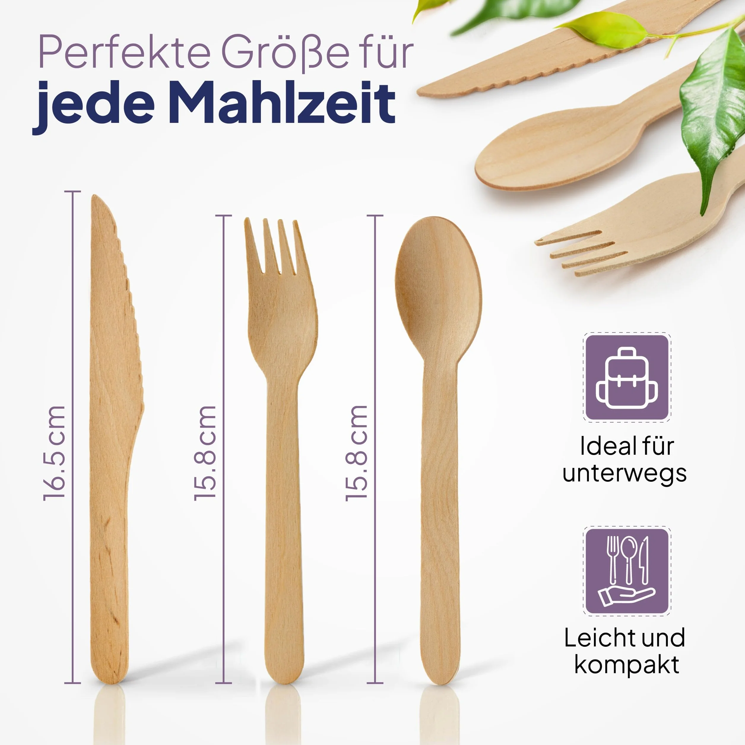 Inoverse Zestaw 100 drewnianych sztućców, długość 16,5 cm, jednorazowe noże drewniane, biodegradowalne sztućce jednorazowe, ekologiczny nóż, trwałe i kompostowalne przybory