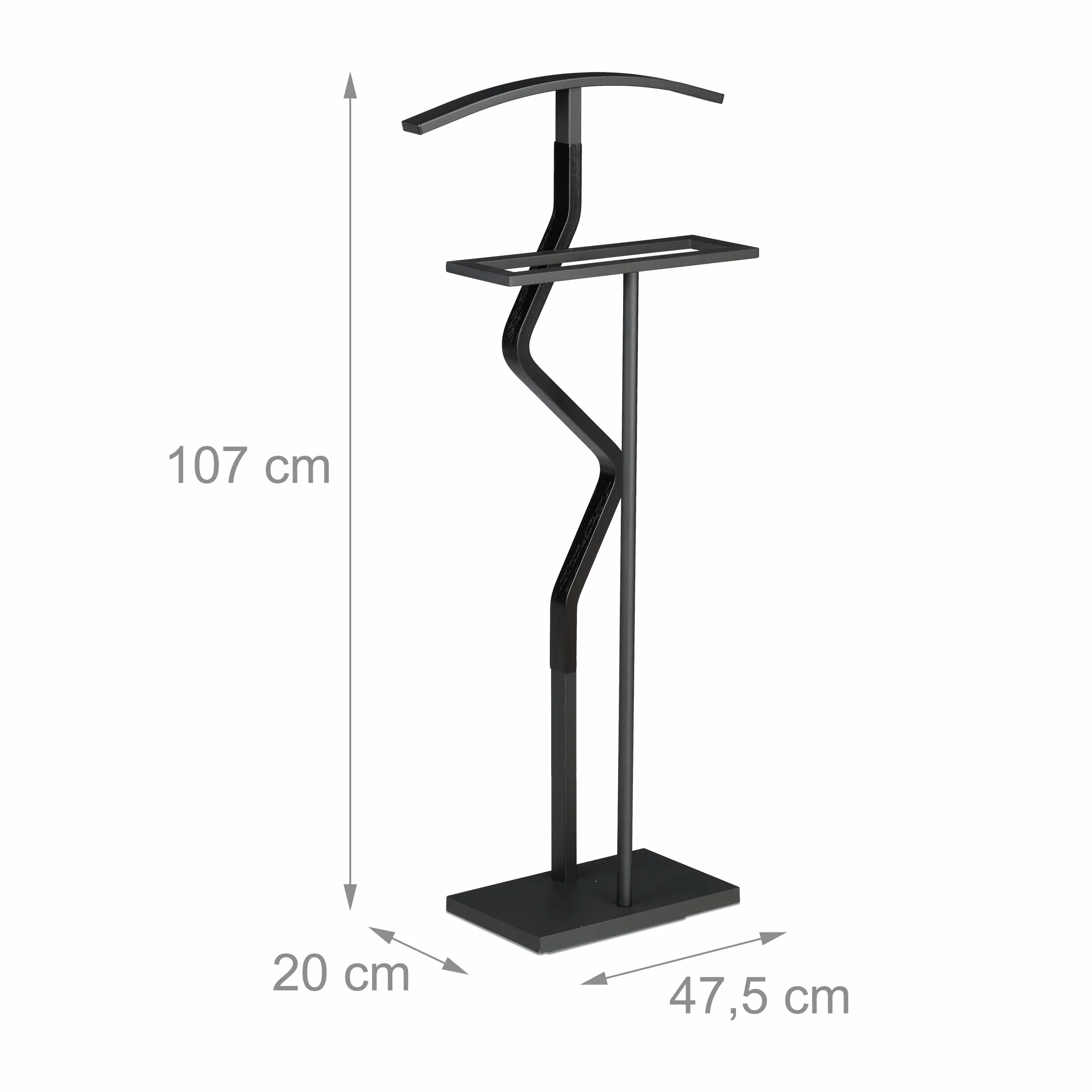 Relaxdays Służba męska, wys. x szer. x gł.: 107 x 47,5 x 20 cm, wieszak na ubrania, koszula i spodnie, damska służba, ze stali i MDF, czarna