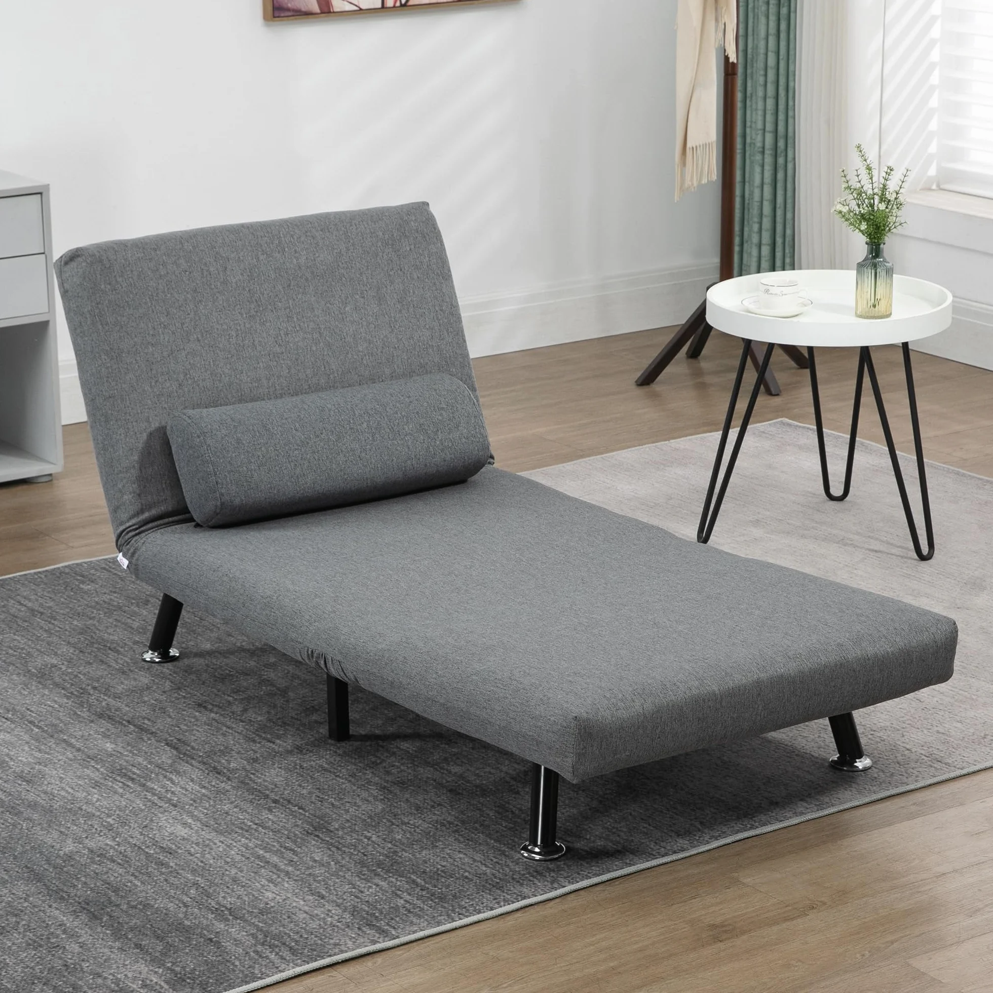 HOMCOM Fotel do spania 3 w 1, składany, z funkcją łóżka, regulowane oparcie, poduszka dla gości, obciążenie do 150 kg, fotel relaksacyjny, składany fotel do salonu, sypialni, 75 x 70 x 75 cm