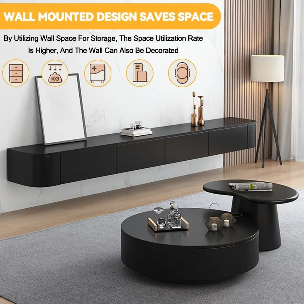 Black Wall Mounted TV Cabinet,Floating TV Stand, Entertainment Media Console, With Storage Drawers & Door,For Storage Hutch Under TV(240cm)