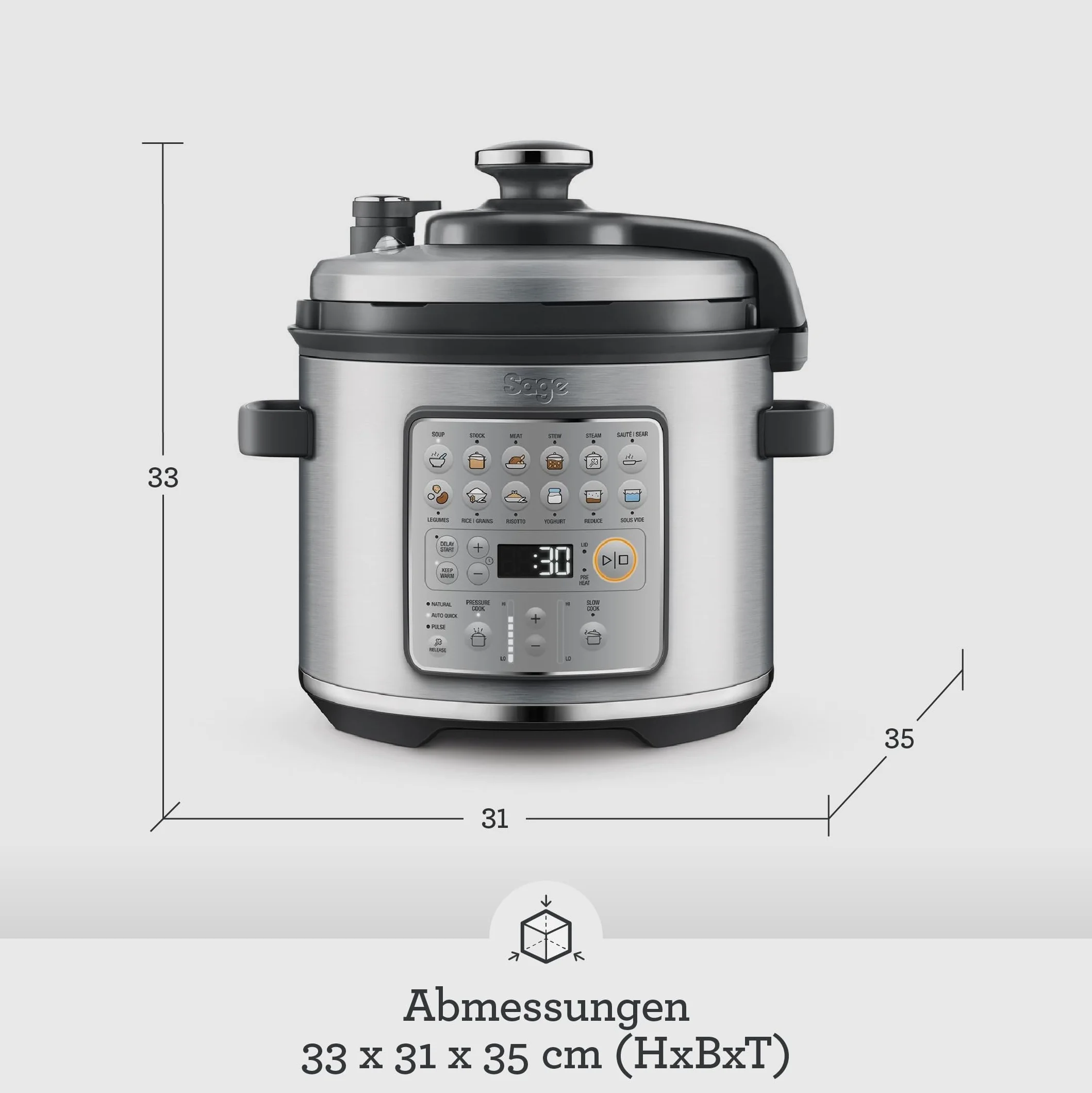 Sage Fast Slow Go - Gotowanie pod ciśnieniem, wolne gotowanie, smażenie, gotowanie na parze, duszenie, robienie risotto, Szczotkowana Stal Nierdzewna
