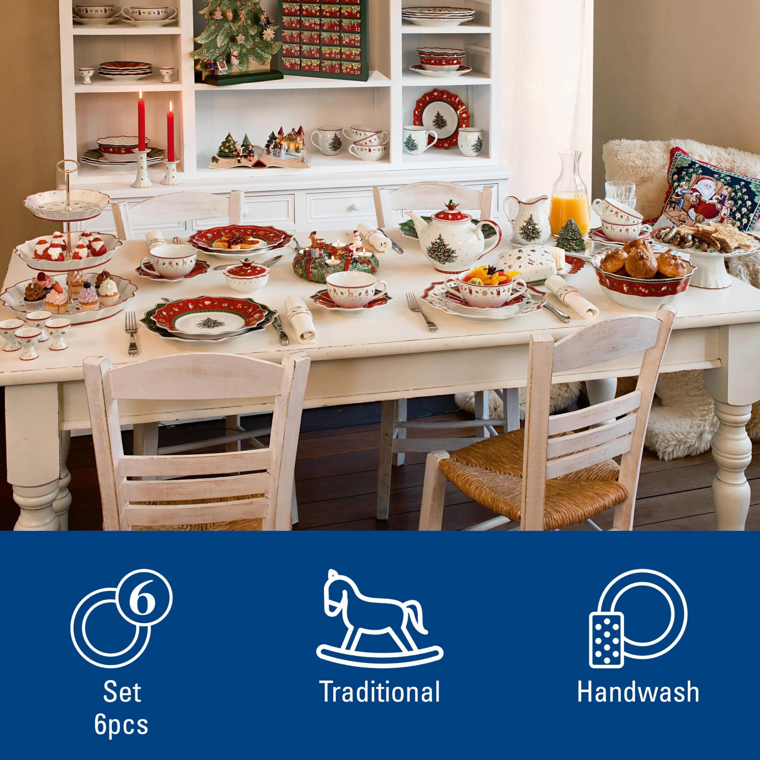 Villeroy & Boch Toy's Delight Serwis śniadaniowy dla maksymalnie 2 osób „Breakfast for Two”, 6-częściowy, porcelana premium, czerwony