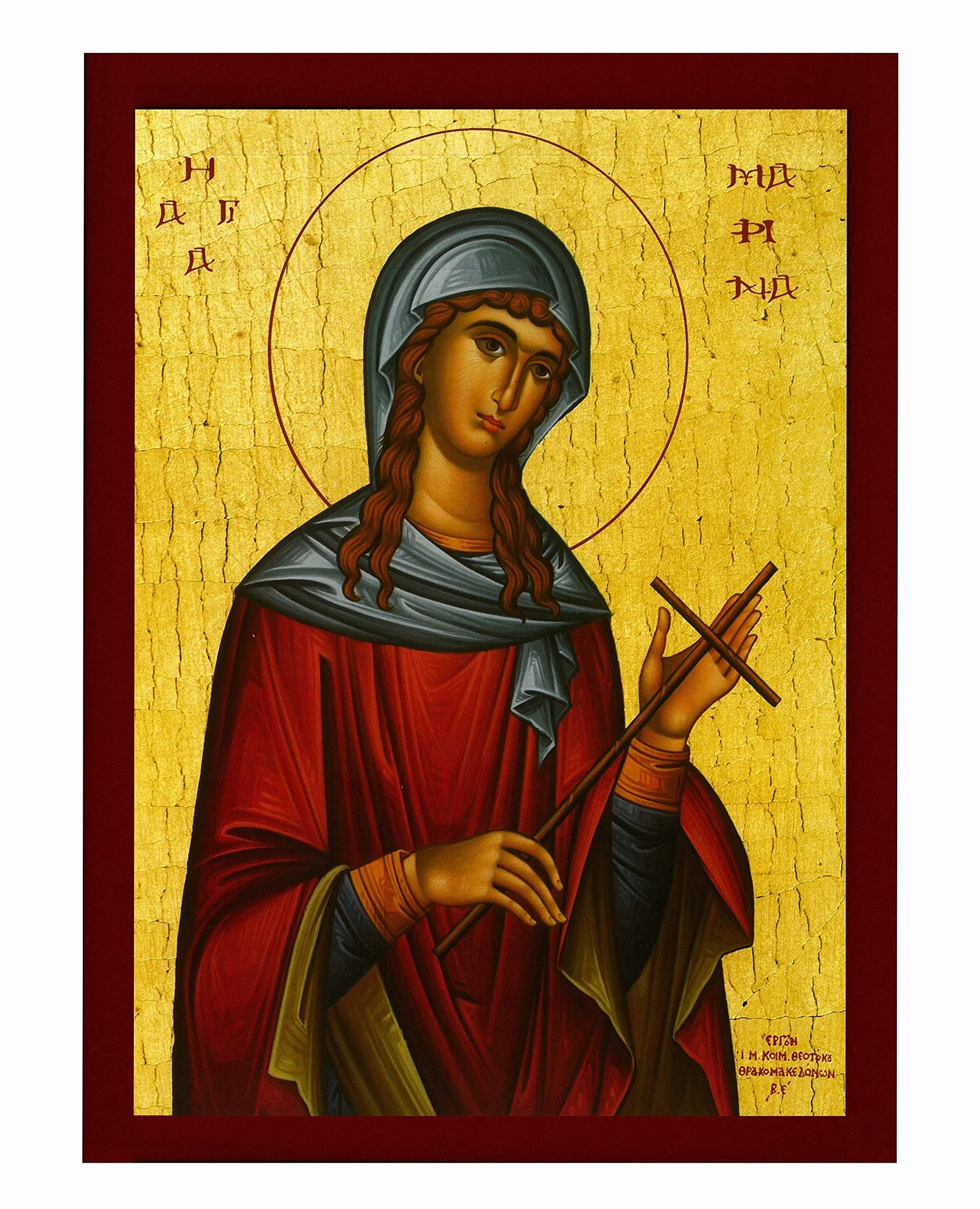 Ikona Saint Marina, ręcznie robiona grecka prawosławna ikona św. Mariny Antiochii Męczennika, sztuka bizantyjska wisząca na ścianie, prezent religijny