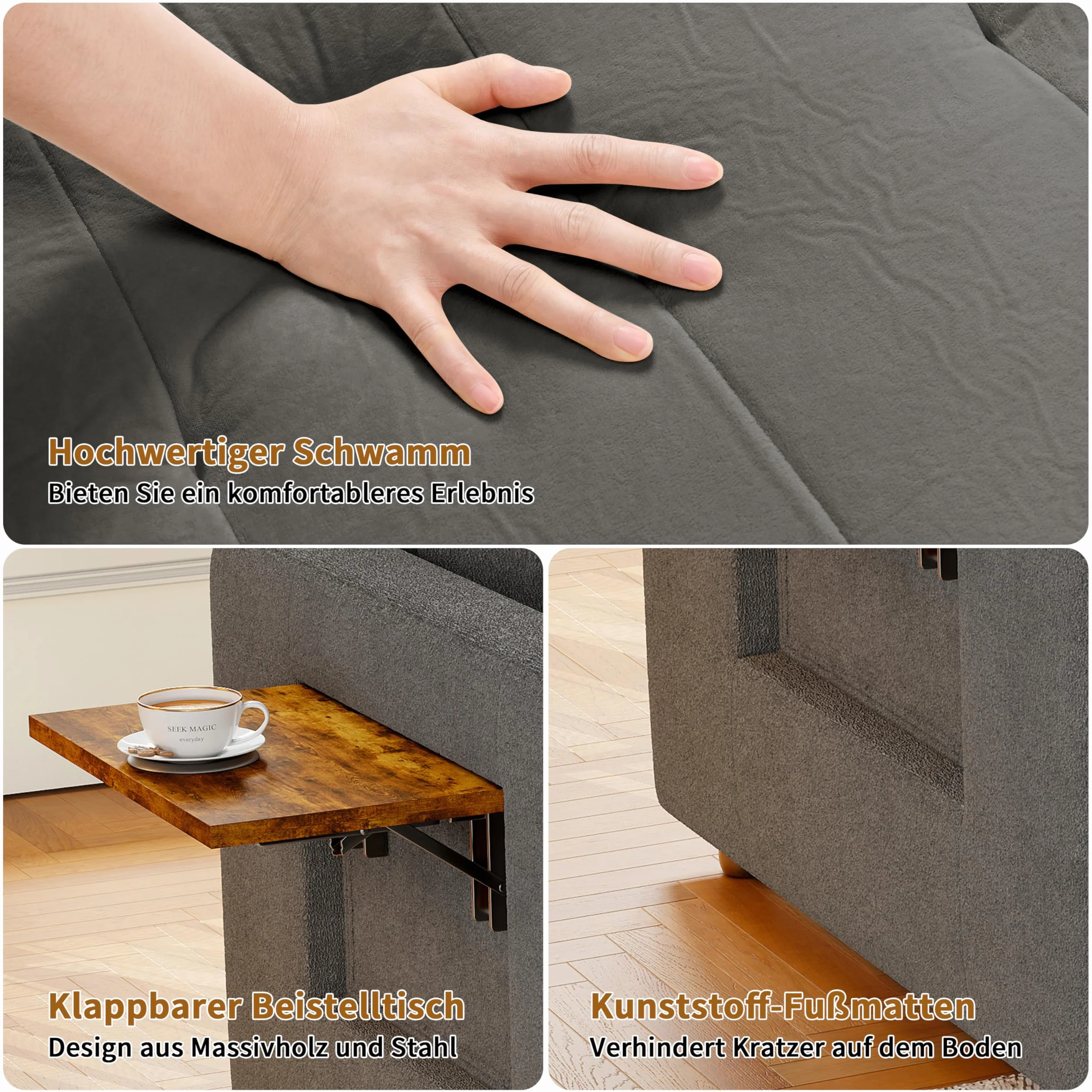 Fotel do spania 3 w 1 z funkcją łóżka, rozkładana sofa ze składanymi stolikami do herbaty, pojedyncza sofa do spania, rozkładane krzesło, regulowany pojedynczy fotel z poduszkami, powierzchnia