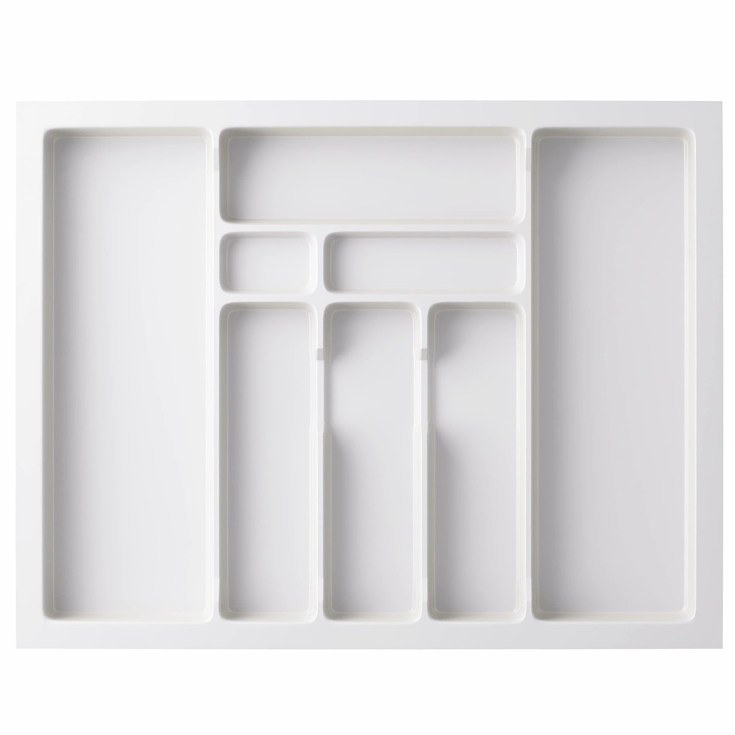 Sossai Divio taca na sztućce do szuflad o szerokości 70 cm, 63 x 49 cm, możliwość przycięcia, 8 przegródek, biała, plastikowa taca na sztućce do szuflad kuchennych