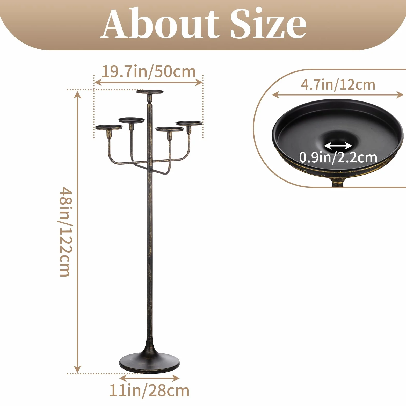 Sziqiqi Świecznik 122 cm, 5-ramienny, czarny, metalowy, nowoczesny świecznik na stożki, świece pieńkowe, kwiaty, centra na Halloween, wesele, Boże Narodzenie, imprezę, imprezę, jako dekoracja