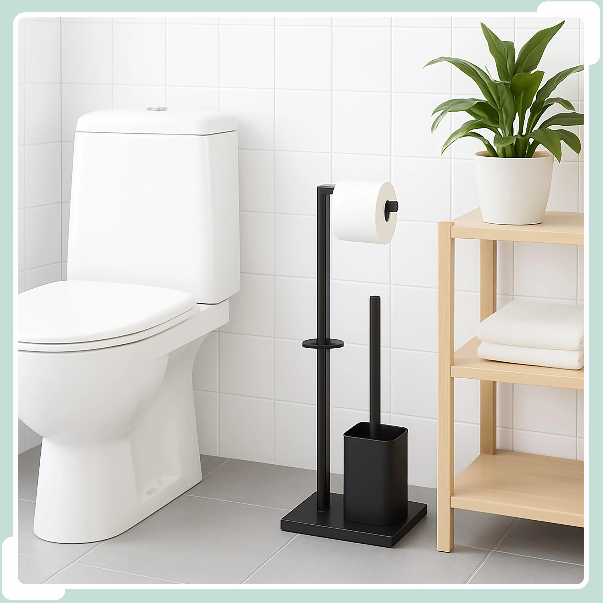 Relaxdays Zestaw do WC, wys. x gł.: 67,5 x 20 x 15,5 cm, metalowy, stojak na papier toaletowy, szczotka do toalety, zapasowy uchwyt na rolkę, czarny