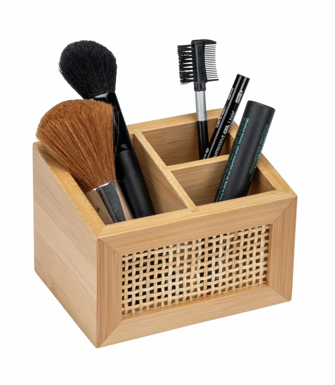 WENKO Pudełko łazienkowe Allegre 12 x 8,5 cm bambus rattan boho z przegrodami