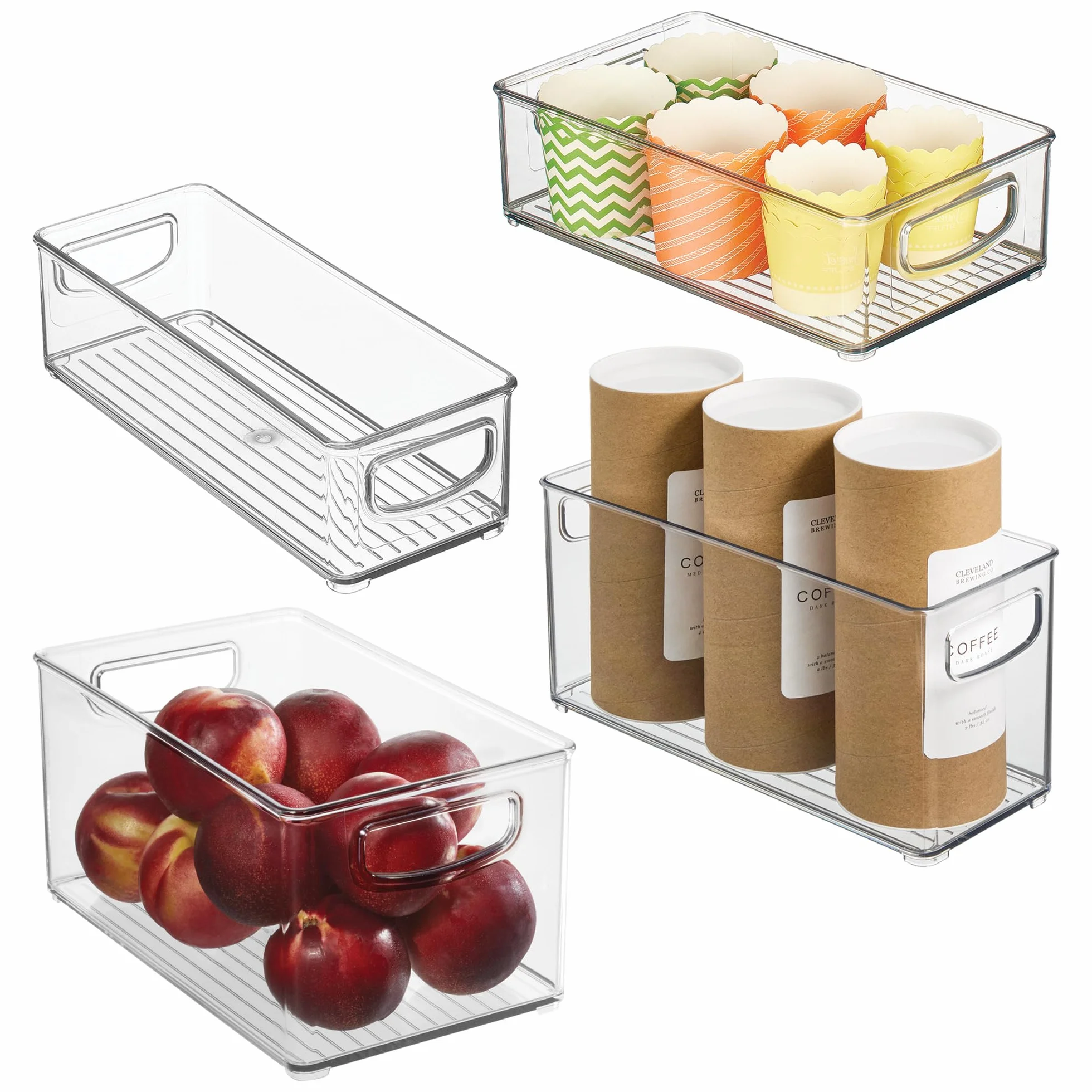 iDesign Zestaw pojemników z tworzywa sztucznego w 50% z recyklingu do spiżarni i organizacji szafek, wyprodukowany w USA – różne rozmiary, przezroczysty