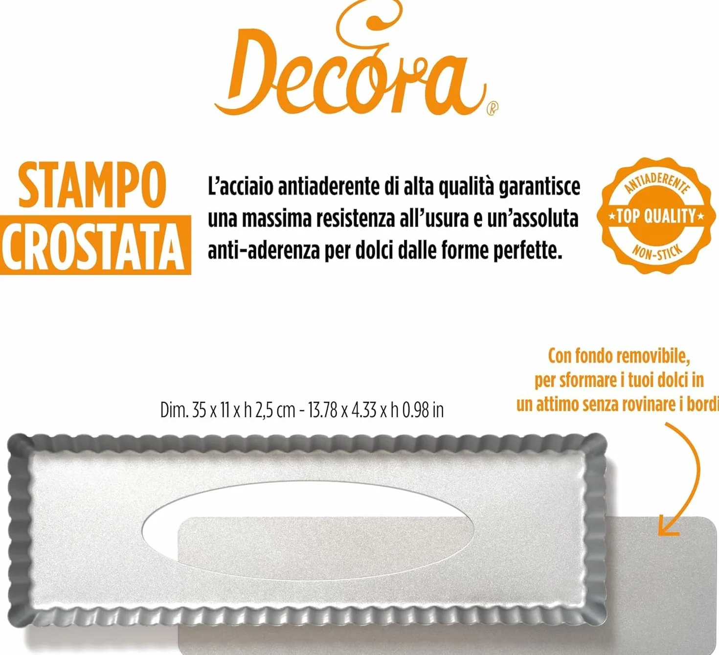 DECORA 0070026 nieprzywierająca forma do tarty 35 x 11 x 2,5 W/zdejmowany dół, Acciaio, szara