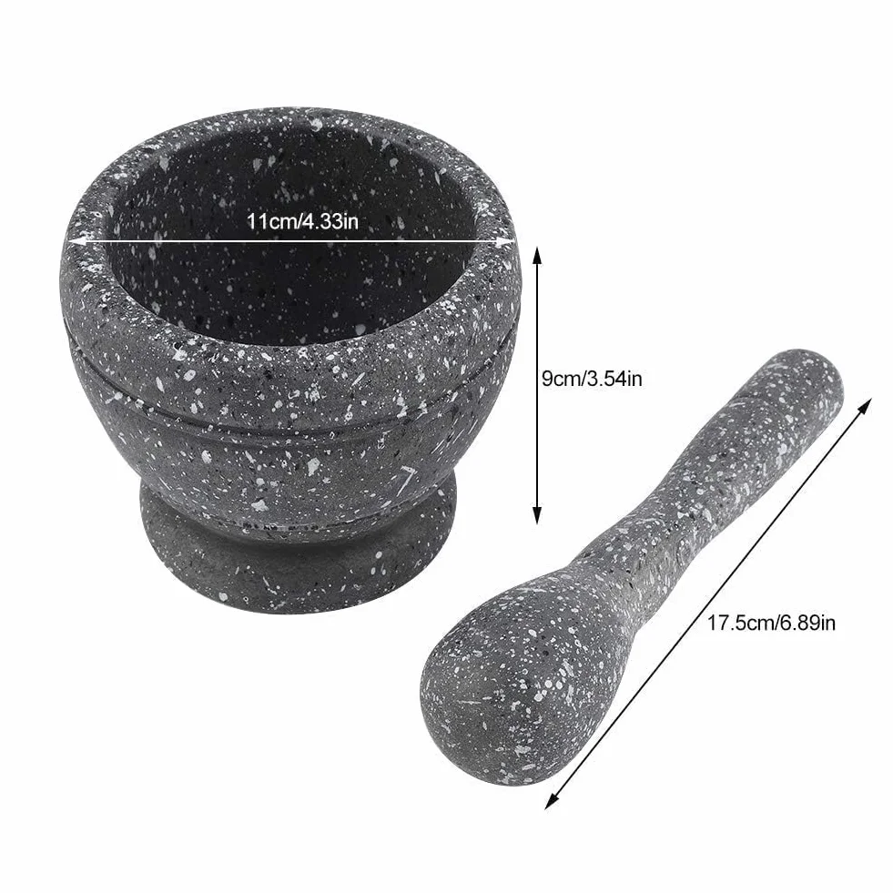 Moździerz i tłuczek, miska do mielenia z młotkiem prętowym, sos tłuczek do czosnku młynek ręczny kruszarka gadżety kuchenne przyprawy do przypraw(Black Granite Grain)