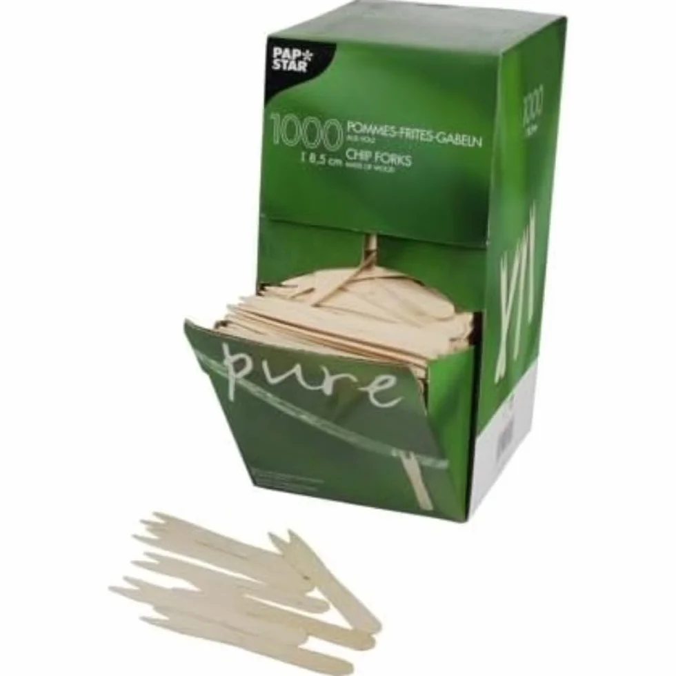 Papstar „Pure” 18201 Widelczyki Do Frytek Z Drewna 8,5 cm 1000 Sztuk
