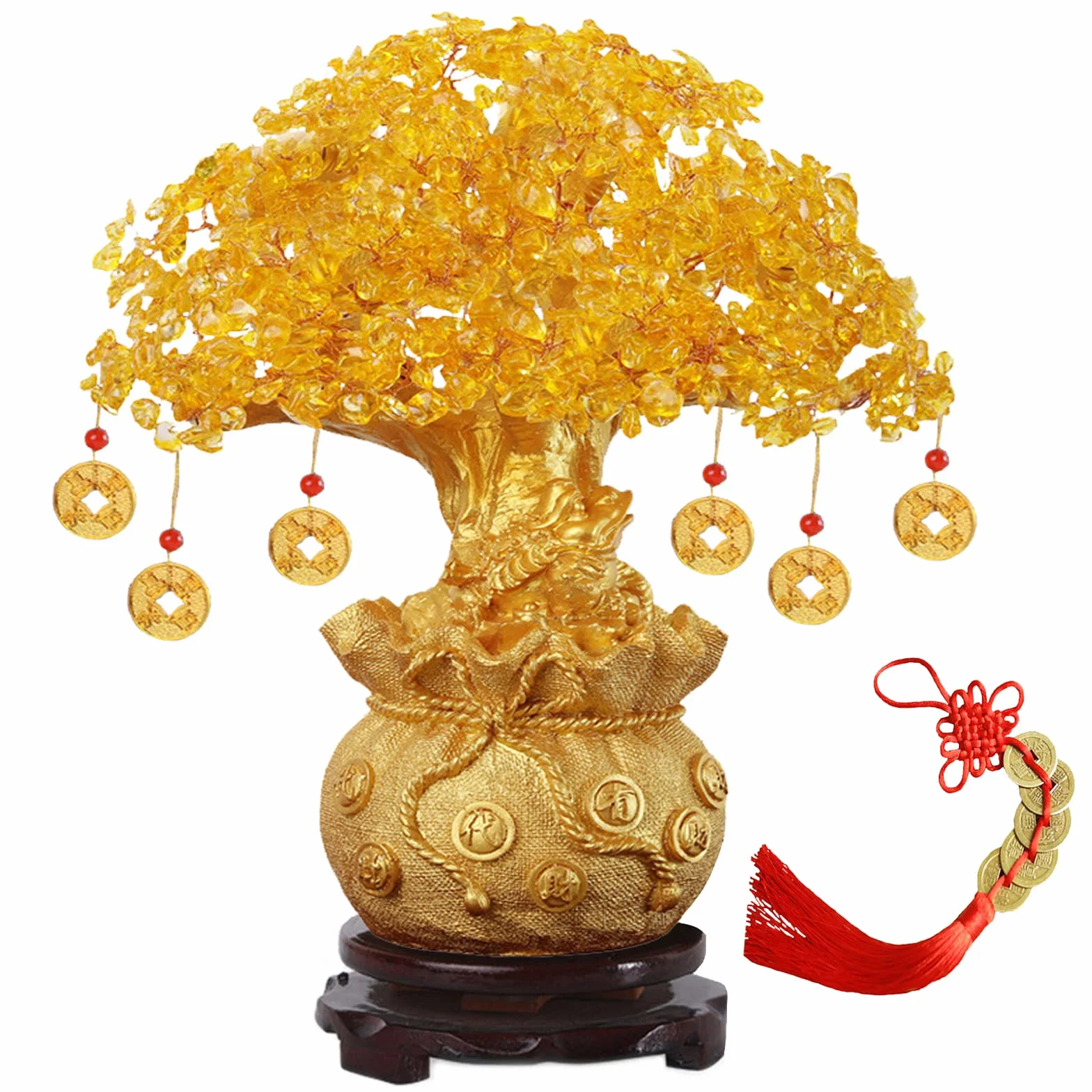 Feng Shui Bonsai Drzewko na pieniądze złote drzewo szczęścia dekoracja do domu biura