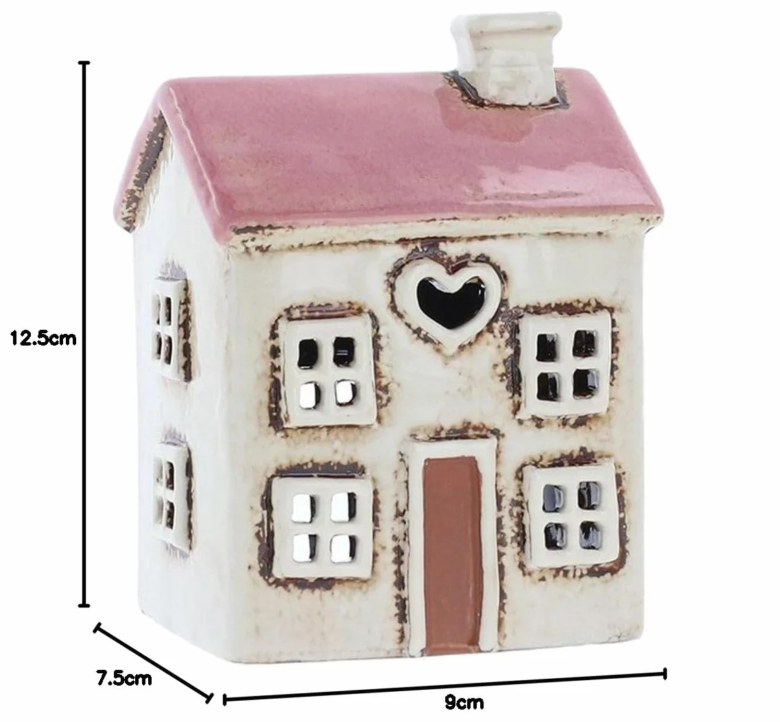 Shudehill Giftware Village Pottery Mini domowy świecznik w kształcie serca kremowy różowy