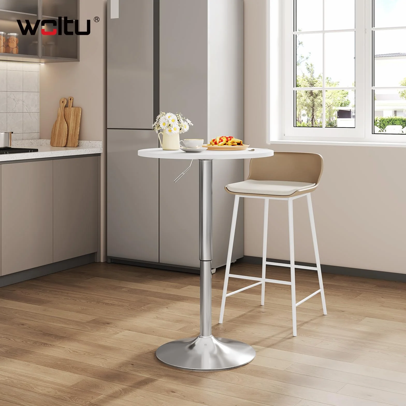 WOLTU BT02ws stolik barowy, stół do bistro z płyty MDF, kolor biały