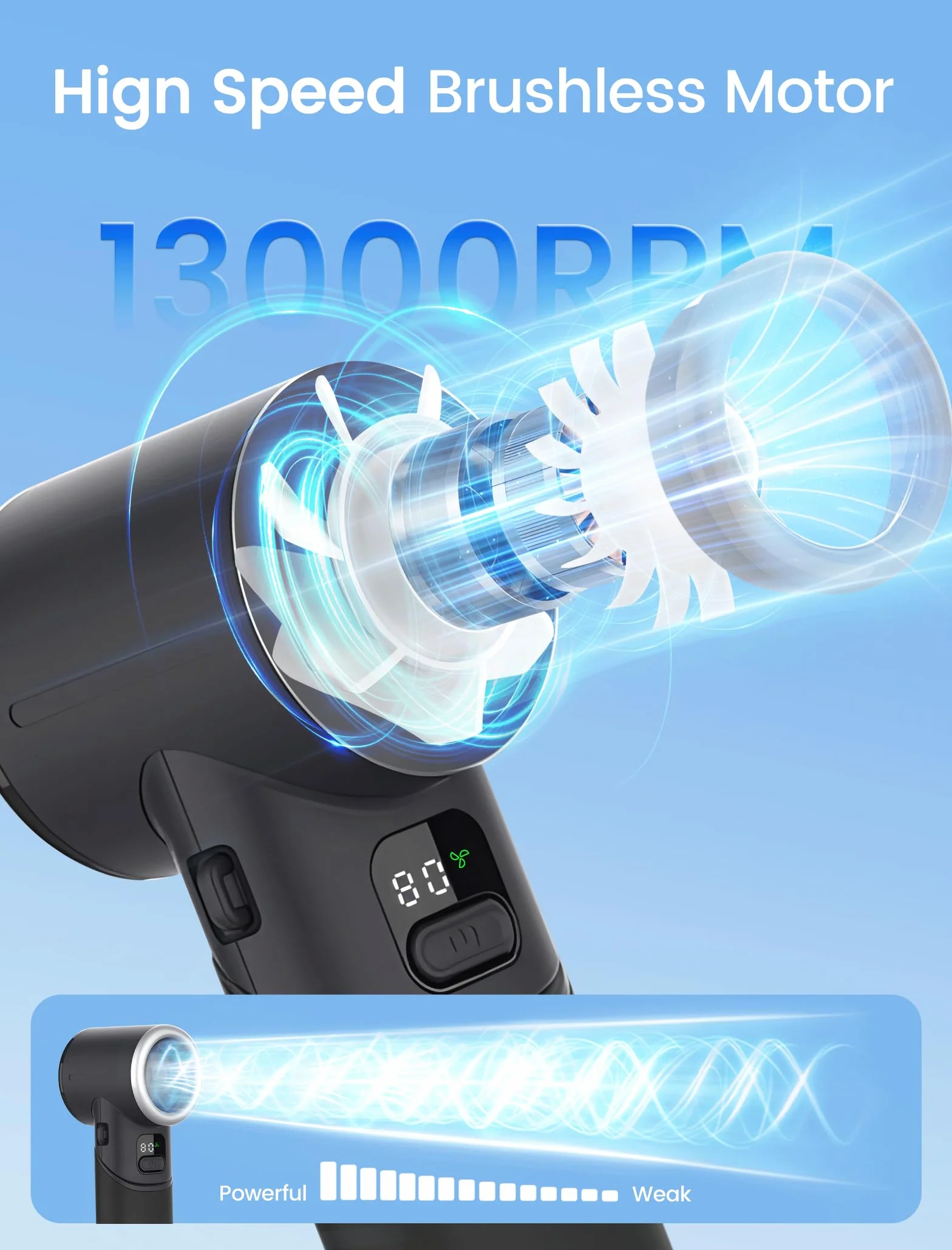 MERTTURM Ręczny wentylator turbo [11H Standby], osobisty wentylator USB, składany wentylator z 5 prędkościami, przenośny mini wentylator ręczny, wskaźnik baterii, biurko/na zewnątrz/prezent - czarny