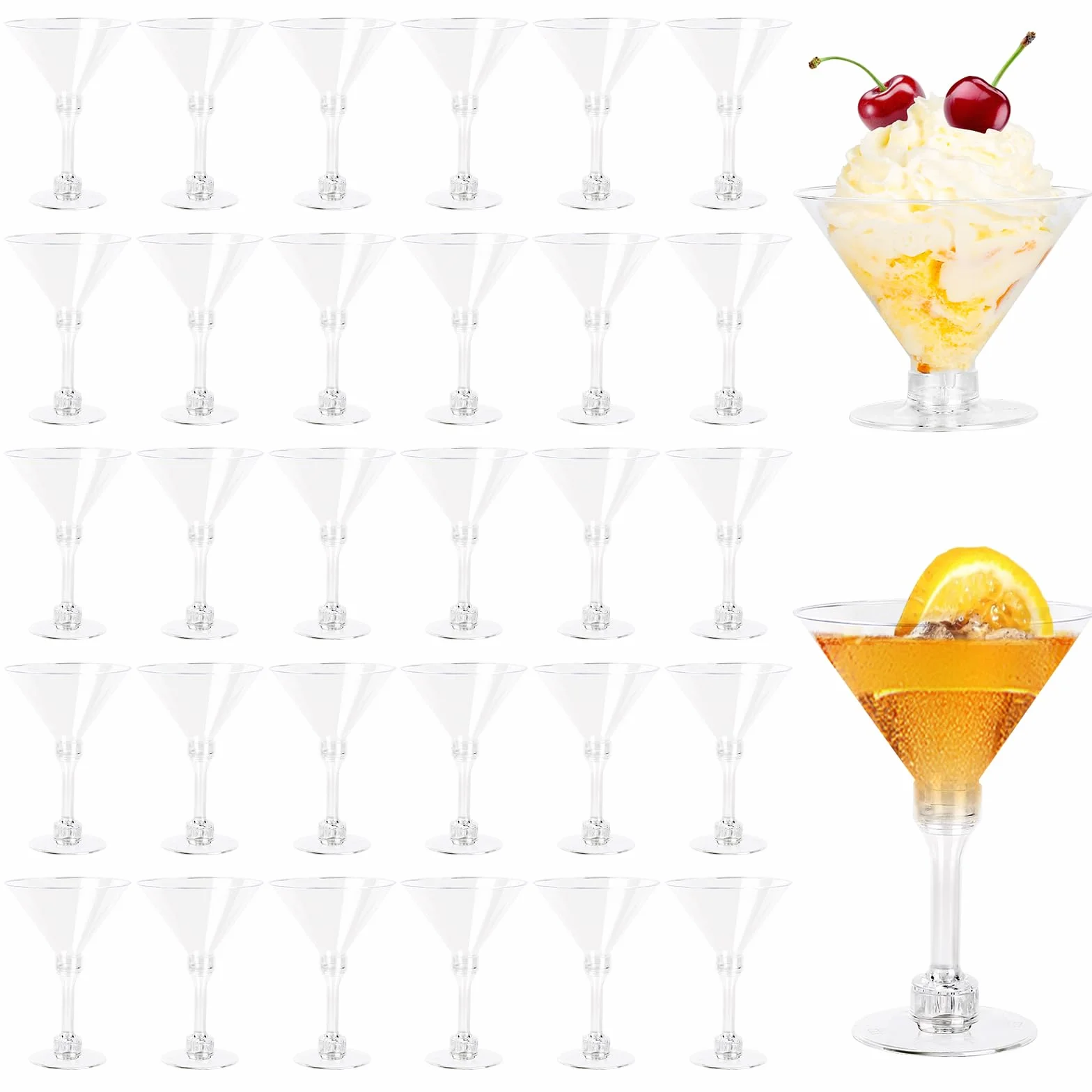 Martini plastikowe słoiki wielokrotnego użytku 150 ml zestaw 30 sztuk przezroczyste kieliszki z trzonkiem