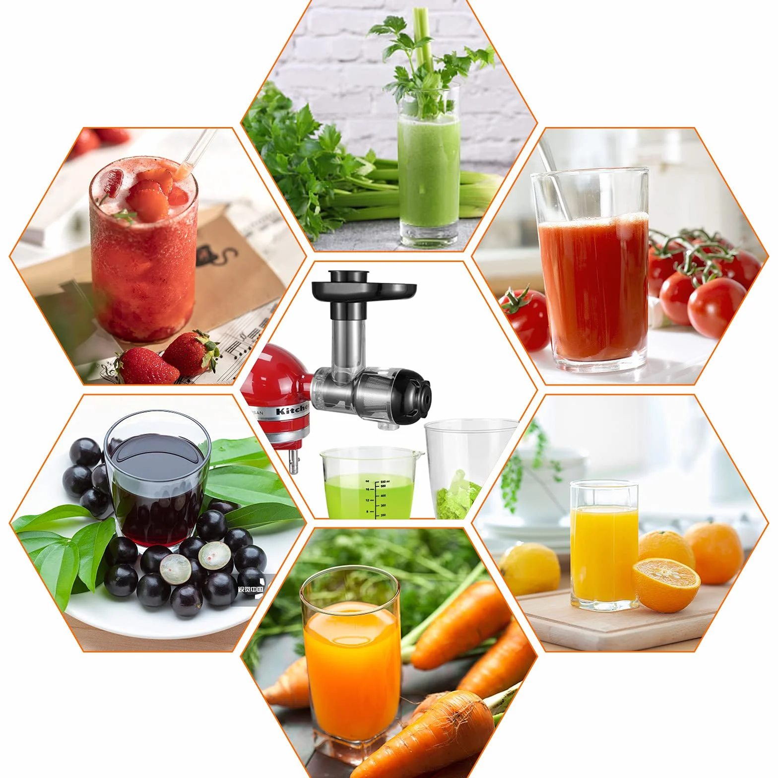 Gdrtwwh Nasadka do sokowirówki do miksera stojącego KitchenAid, Slow Juicer, wyciskarka do cytrusów, akcesoria do sokowirówki do żucia warzyw i owoców