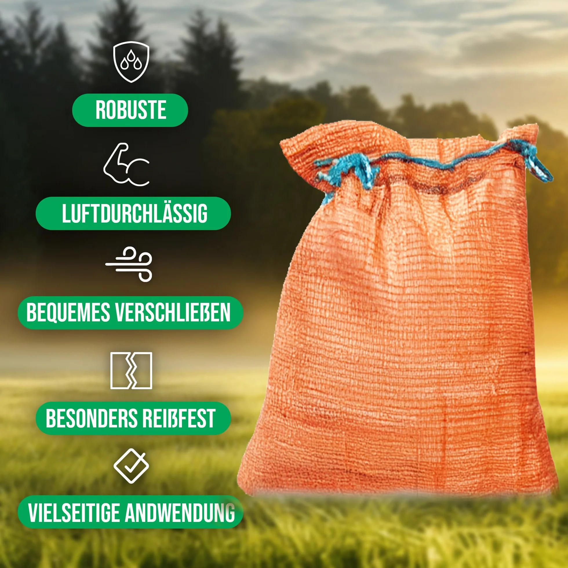10 sztuk worków siatkowych 35x50 cm 5 kg | pomarańczowe | worki z siatki z rzepem | worek na ziemniaki, worki na cebulę, worki na drewno opałowe