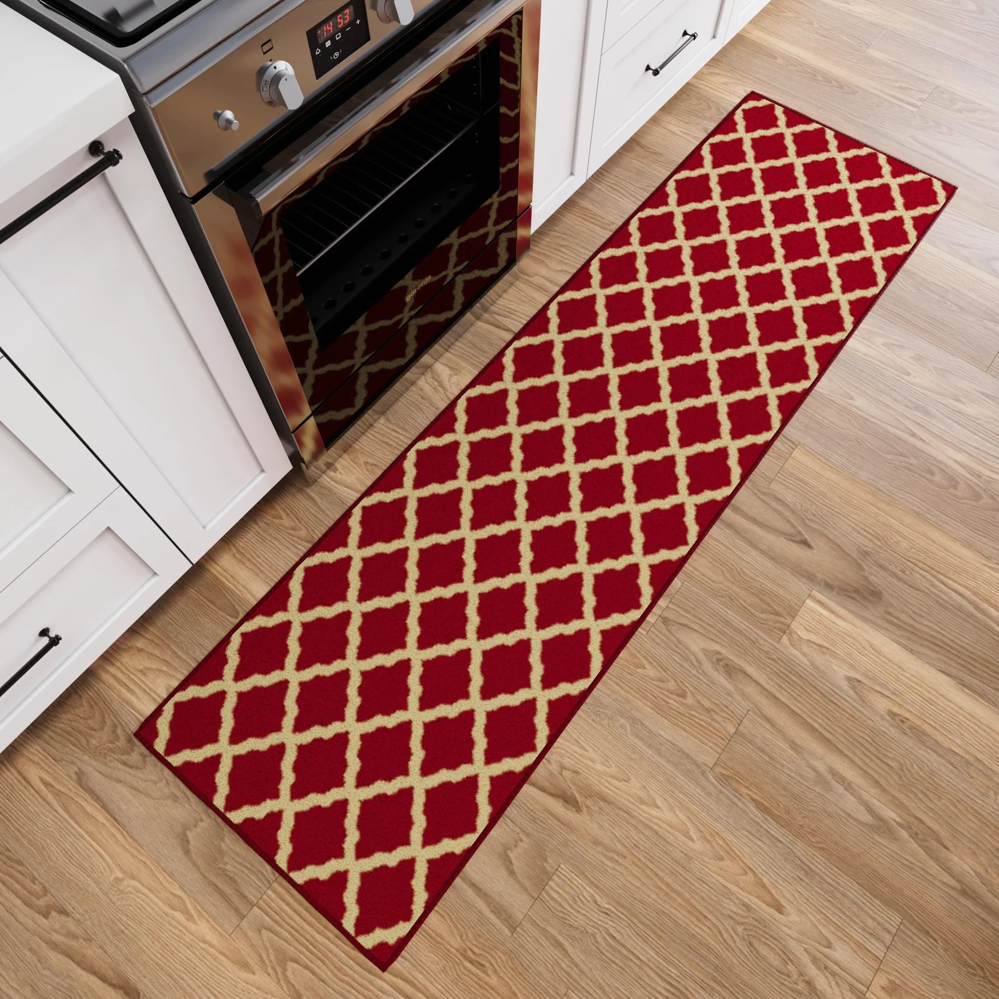 Ottomanson Ottohome Collection elegancki dywan z kratką antypoślizgowy 57 x 210 cm czerwony