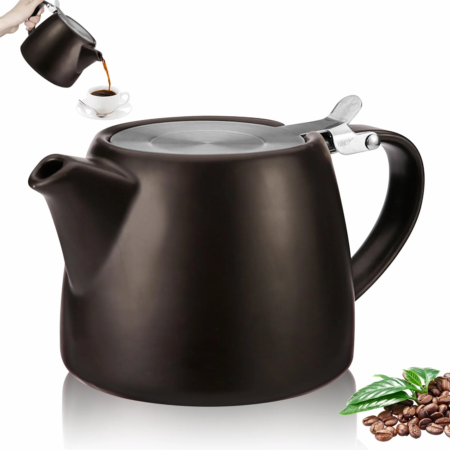 Porcelanowy dzbanek do herbaty z sitkiem 500 ml, stal nierdzewna