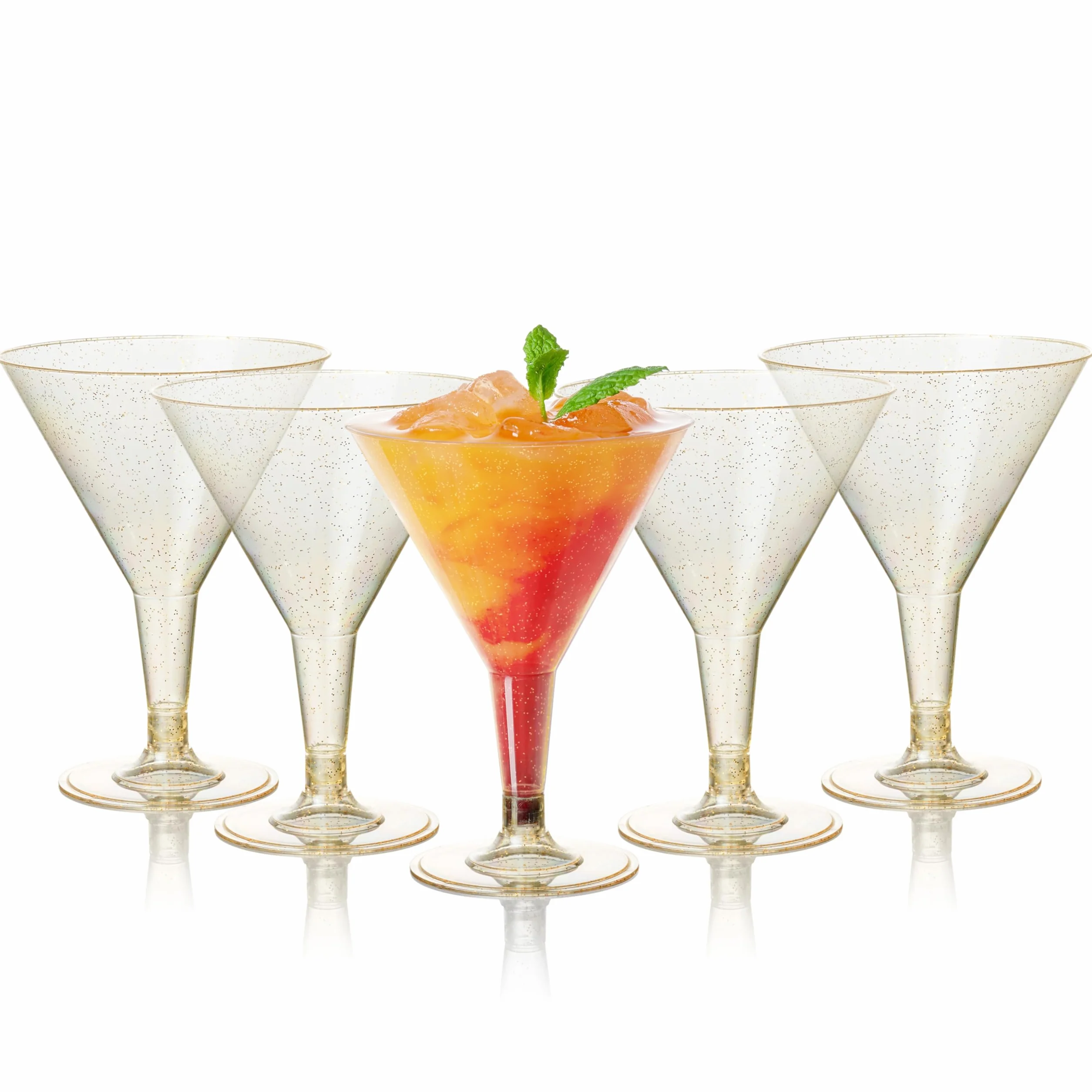 MATANA 48 Premium plastikowe kieliszki koktajlowe Martini ze złotym brokatem (210 ml) - eleganckie i wielokrotnego użytku - Manhattan, Margarita, Cosmopolitan, Desery, wesela, urodziny, imprezy