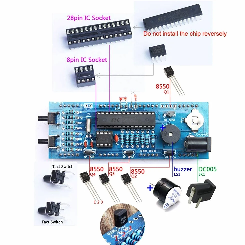 4-cyfrowy zestaw DIY LED z zegarem cyfrowym, zegar LED z wyświetlaczem czasu / temperatury / daty, automatyczna kontrola światła, prosty zestaw zegara cyfrowego dla początkujących i profesjonalistów w dziedzinie elektroniki (biały)