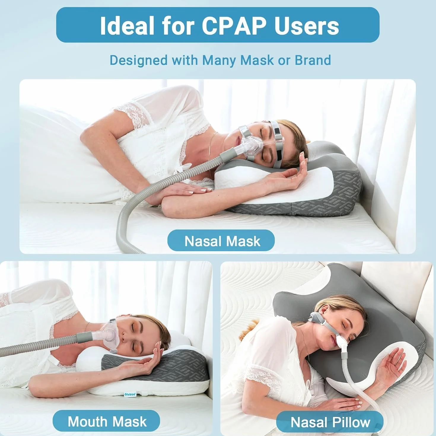 Elviros Poduszka CPAP Memory Foam, ergonomiczna, regulowana wysokość i twardość, dla użytkowników CPAP, kompatybilna z różnymi maskami, dla osób śpiących na boku, plecach i brzuchu