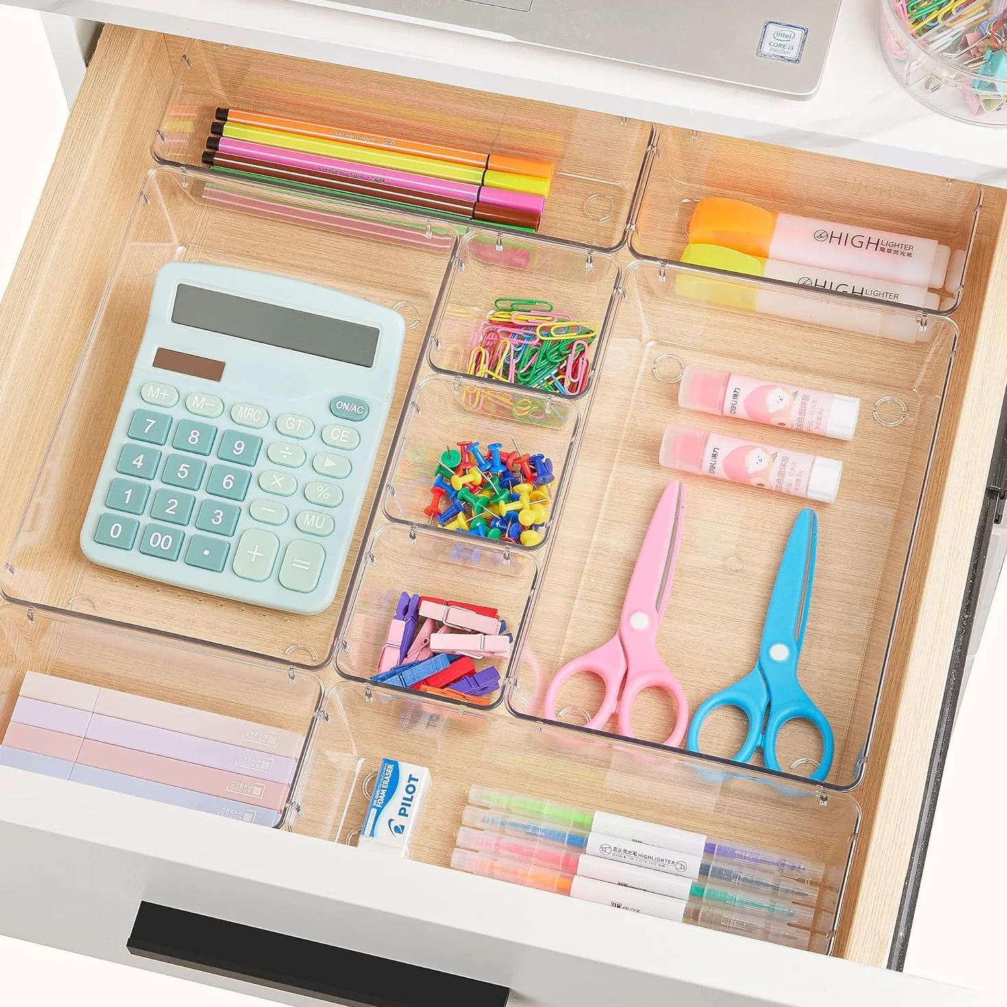 Vtopmart System porządkowania szuflad, organizer, 25 sztuk, 4 rozmiary, przezroczywy plastik, organizer na toaletkę, może być używany do makijażu, kuchni, łazienki, biura