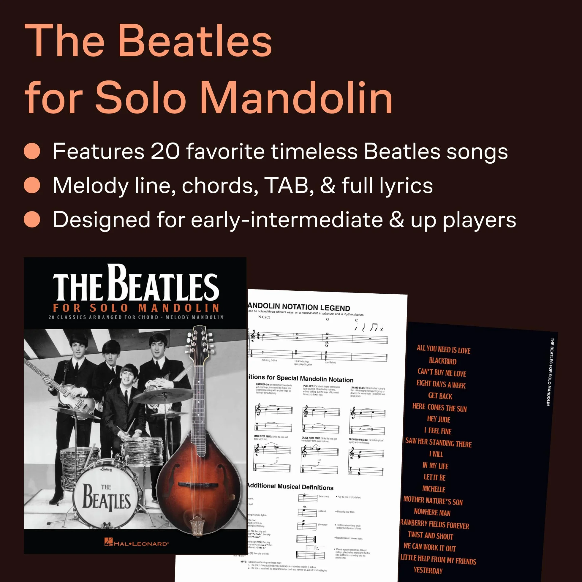 The Beatles for Solo Mandolin: 20 Classics Arranged for Chord - Melody Mandolin