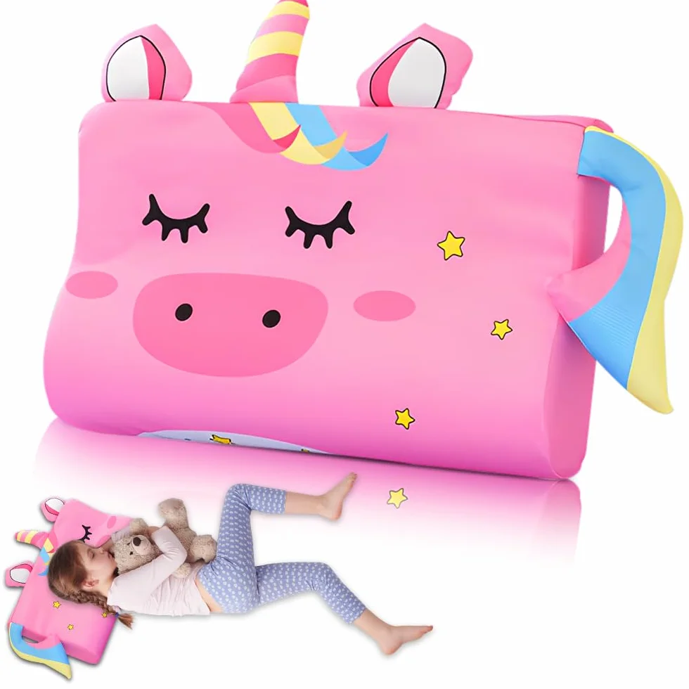 Schlummerkids Poduszka dla dzieci, 45 x 27 x 6 cm, oddychająca poduszka dla dzieci, wyjątkowa poduszka ze zwierzętami, ergonomiczna poduszka do spania dla małych dzieci (różowa)
