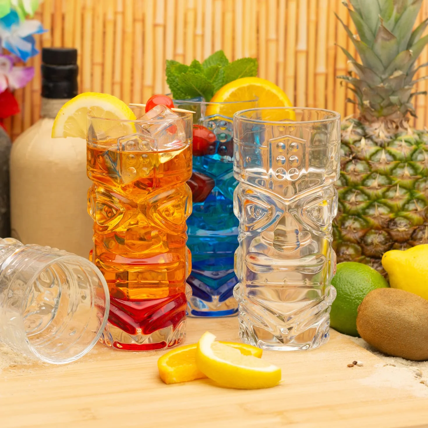 CKB LTD Zestaw 4 kieliszków do koktajli Tiki Bar - Wysokie kieliszki idealne na hawajską imprezę z rumem, koktajle mieszane na bazie rumu, drinki Mai Tai, Long Island Iced Tea lub Zombie