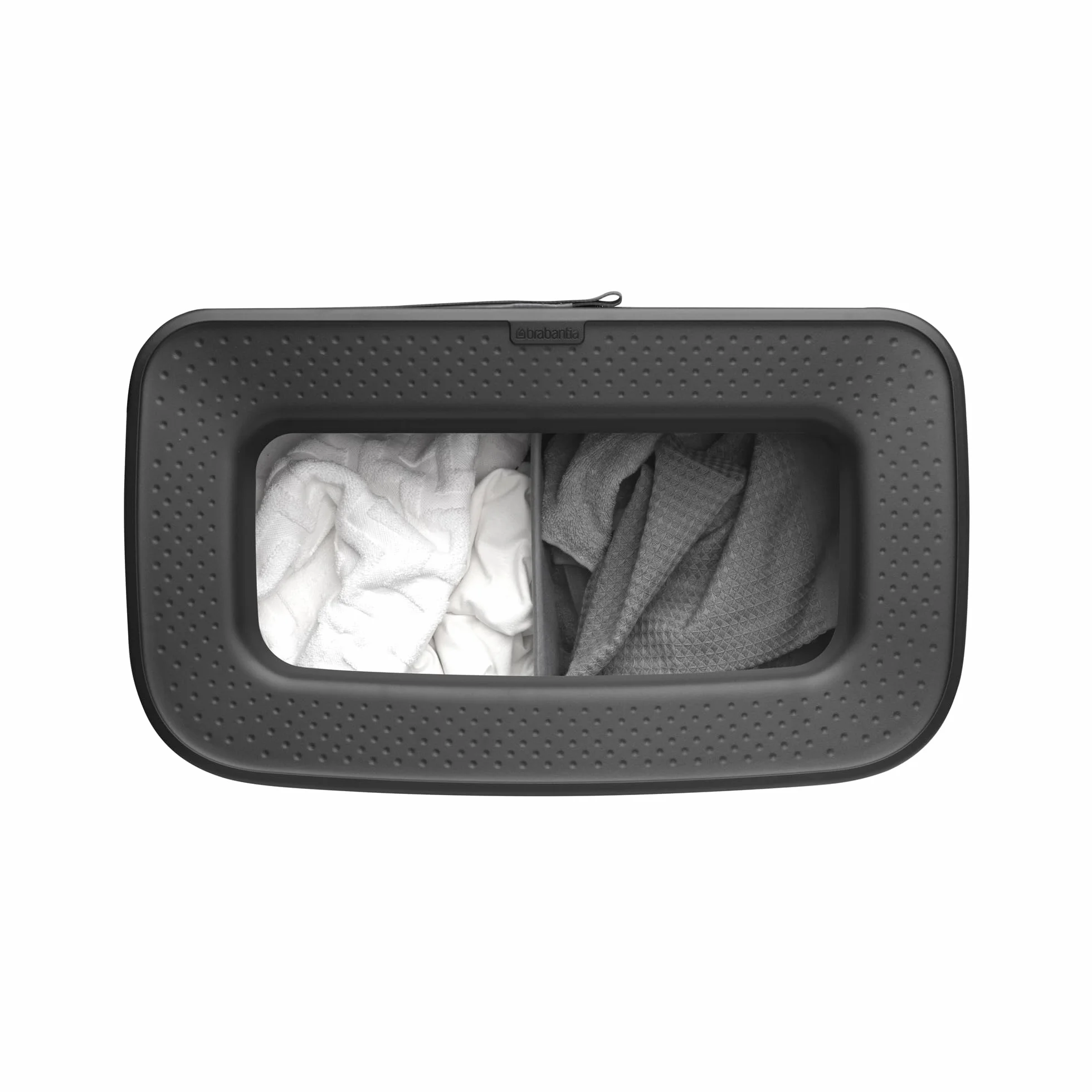 Brabantia - Kosz na pranie Hi 2x45L - Kosz na brudne ubrania - 2 komory - Pokrywa z szybkim otwieraniem - Zdejmowana bawełniana torba - Przenośny i higieniczny - Do sypialni i łazienki - Matt Black