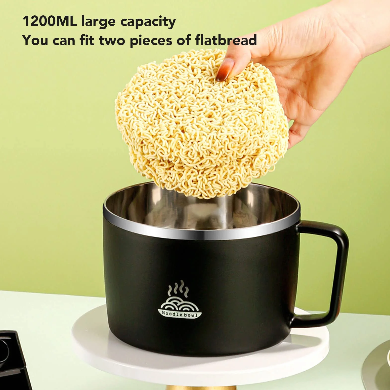 Mikrofalowa miska makaronowa, mikrofalowa miska ramen Zestaw z pokrywką Spork pałeczki 1200 ml przenośna miska zupa z uchwytem Uchwyt telefonu Instant Makoder Office for Dorm