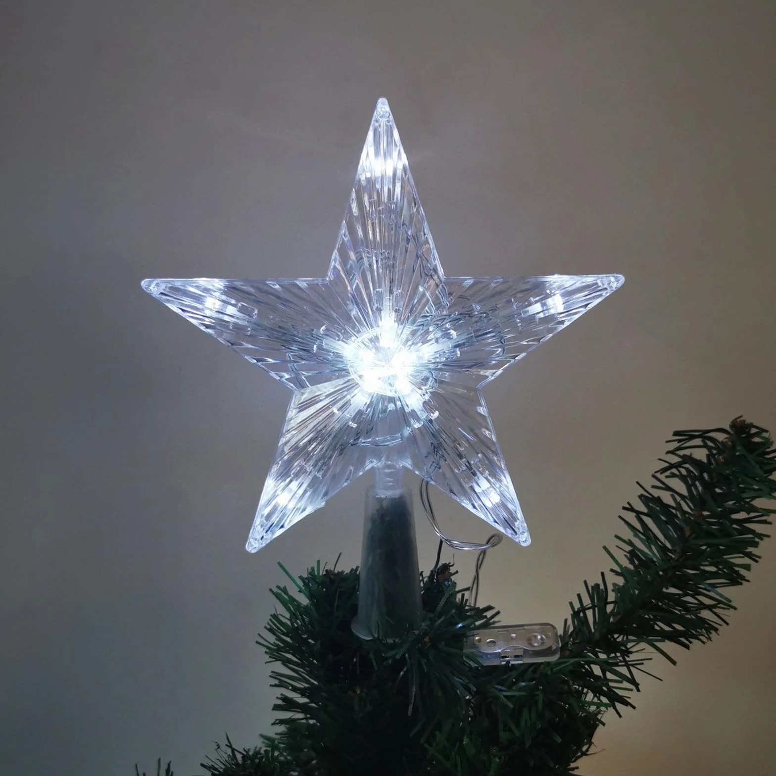 Ozdoby choinkowe, czubek choinkowy z 10 diodami LED z wtyczką elektryczną – 16 x 16 cm, świecący pentagram, gwiazda na choinkę (białe światło, 16 x 16 cm)