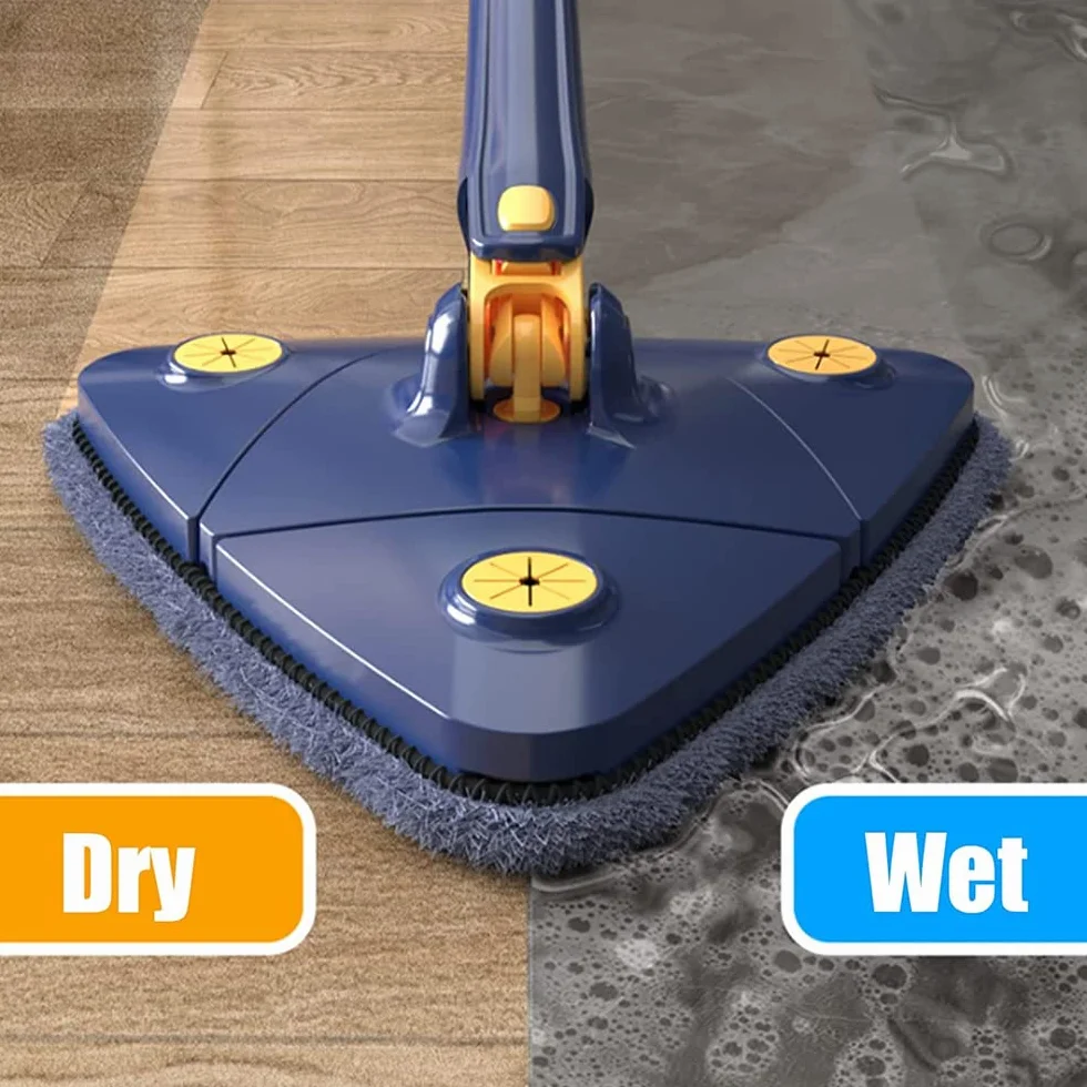 Obrotowy, regulowany mop do czyszczenia 360 °,nowy trójkątny mop do czyszczenia z funkcją automatycznego wyciskania wody,wielofunkcyjny wysuwany mop do czyszczenia ścian,mokry i suchy (Niebieski)