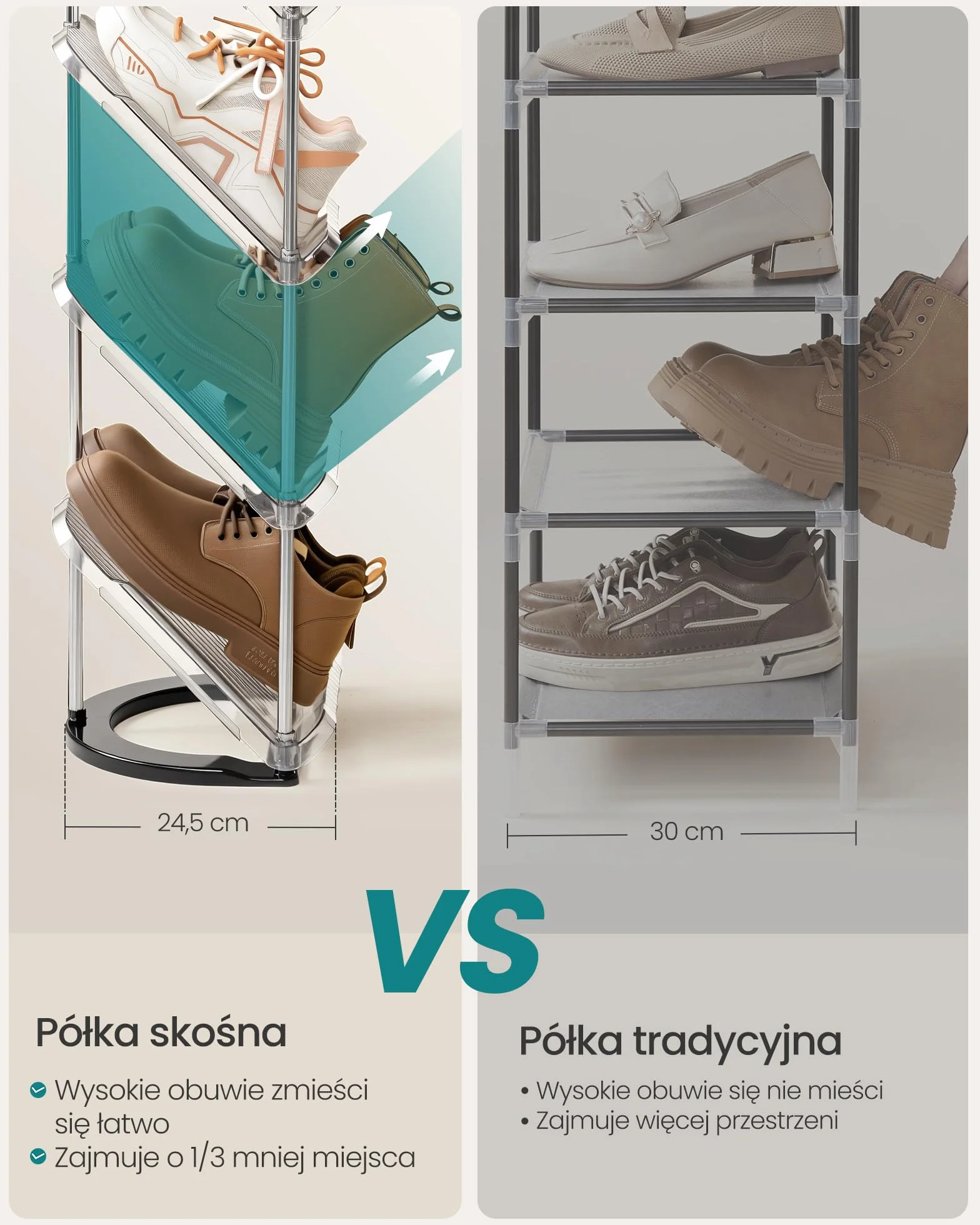 SONGMICS regał na buty 5 poziomów skośna półka plastik 24,5 x 28,4 x 102,5 cm szary LPC049GZ01
