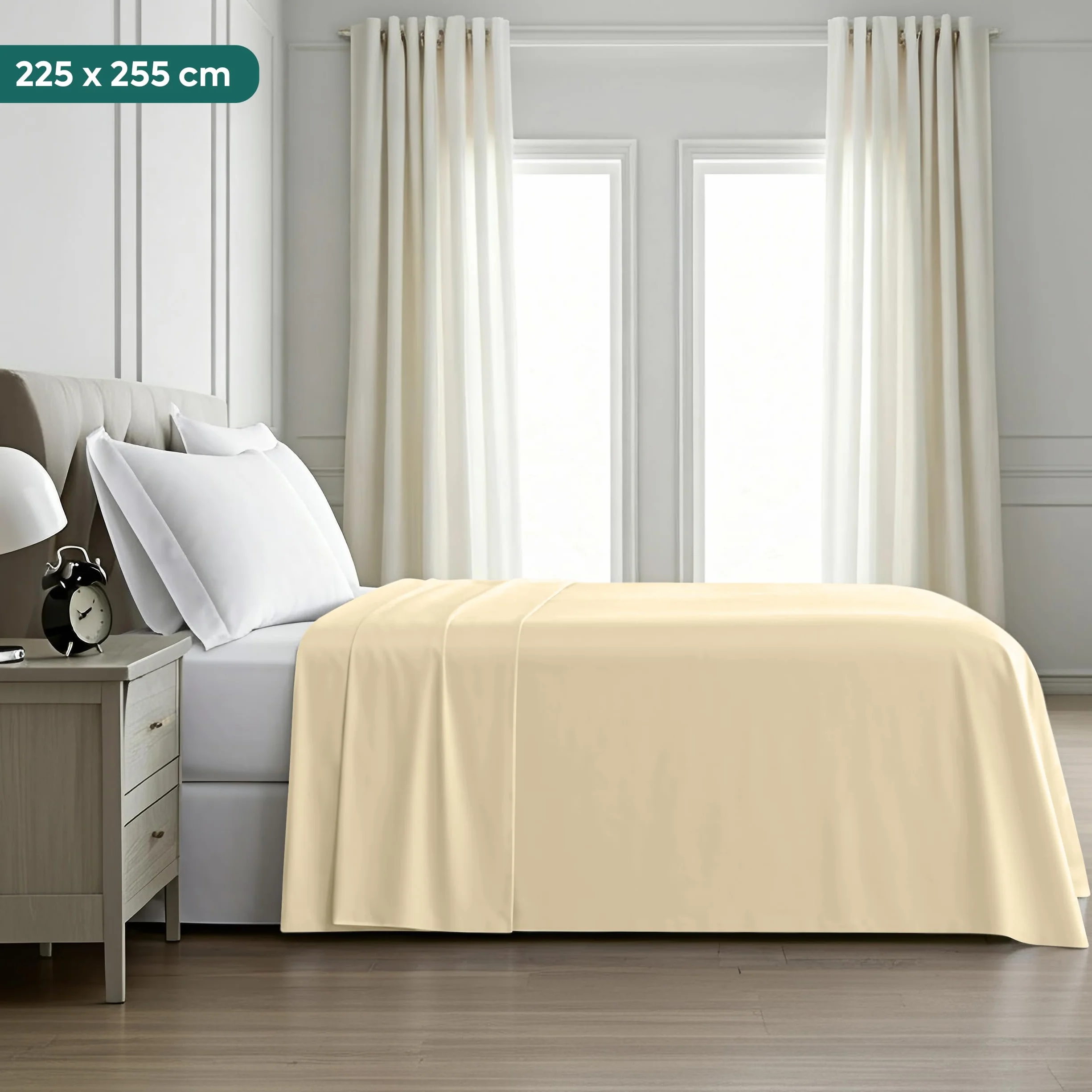 Utopia Bedding Płaskie Prześcieradło Podwójne 225 x 255 cm Beige Brushed Microfiber